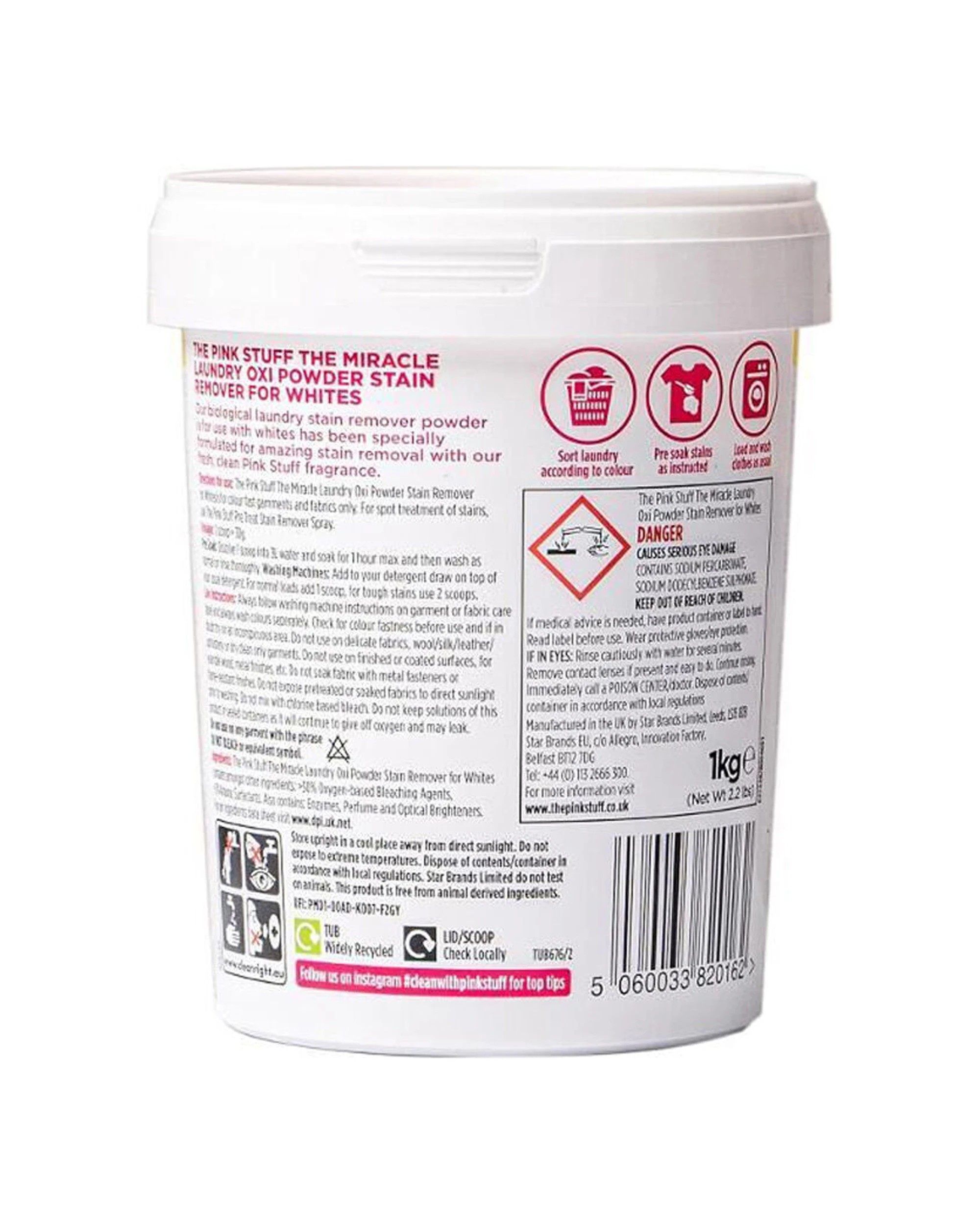3 The Pink Stuff 4PK Stain Remover White Safe Laundry Cleaner Oxi Powder 1kg - Multi, 3 of 3