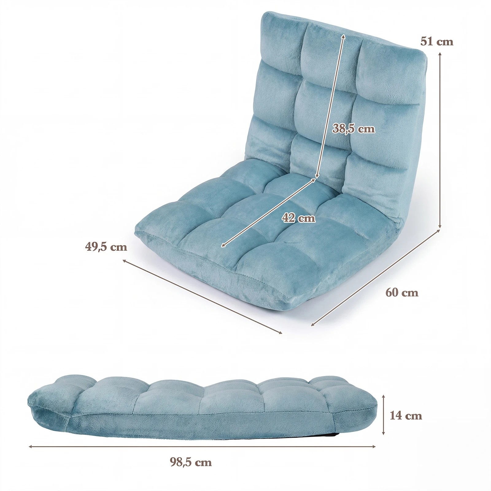 2 Costway Adjustable 14-Position Floor Chair Folding Couch Recliner Lazy Sofa Chaise Lounge, 2 of 3
