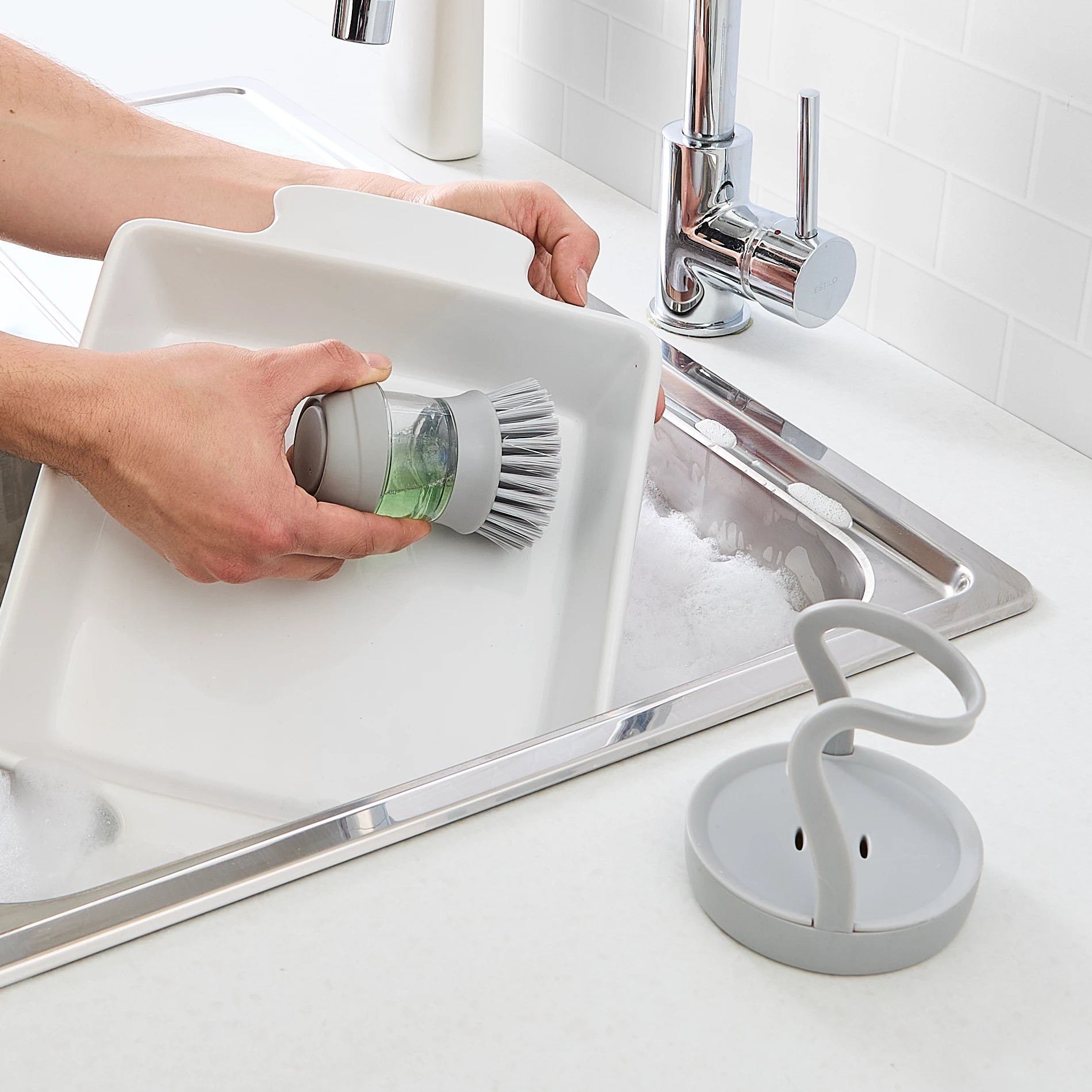 3 Soap Dispenser Dish Brush with Holder, 3 of 10