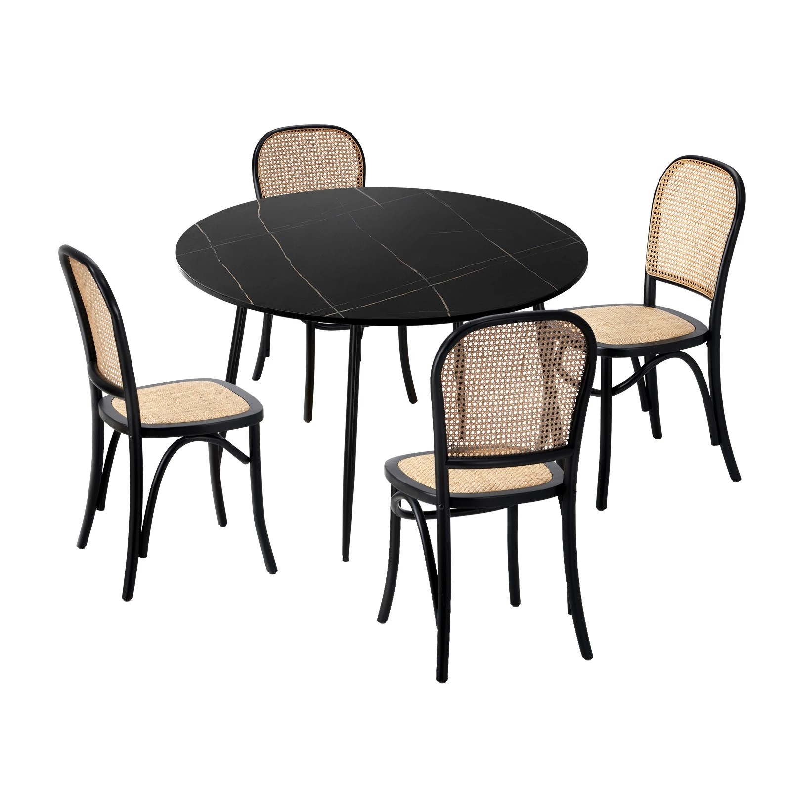 1 Oikiture 110cm Round Dining Table with 4PCS Dining Chairs Wooden - Black, 1 of 9