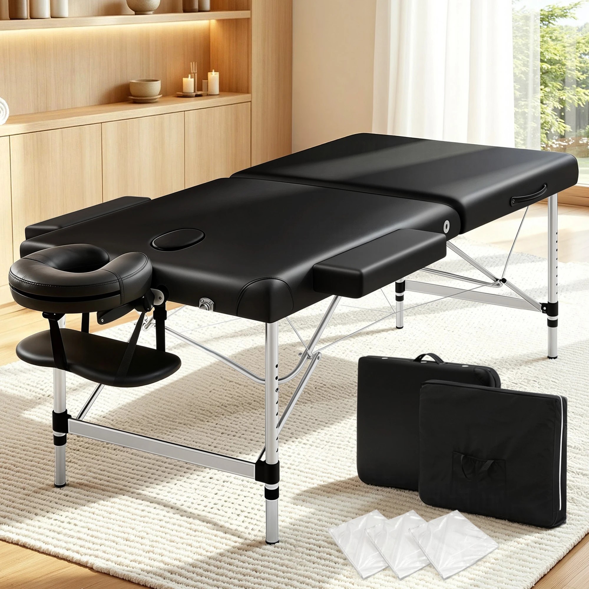 9 Zenses Massage Table 75cm Portable 2 Fold Aluminium Beauty Bed - Black, 9 of 10