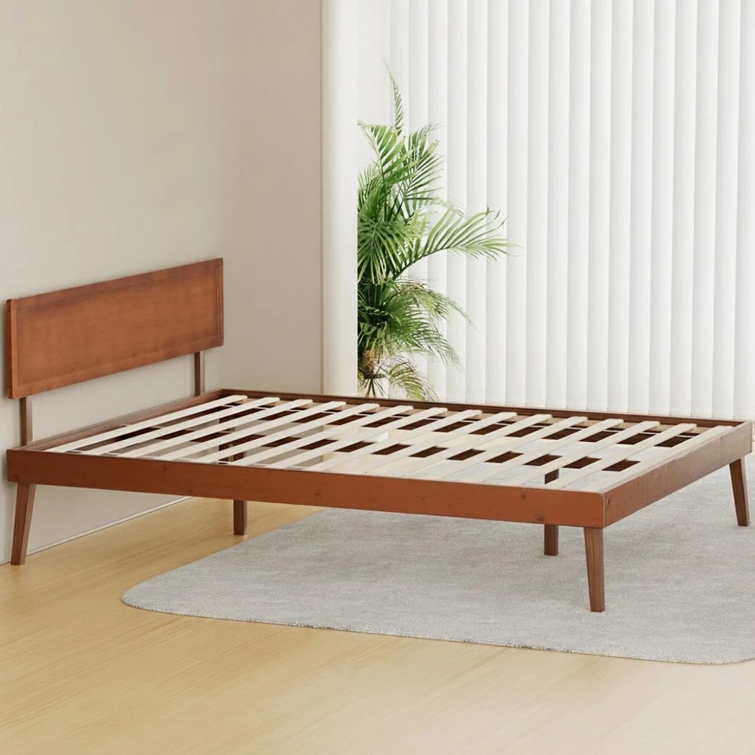 5 Artiss Bed Frame Queen Size Wooden Bed Base Walnut SPLAY - Brown, 5 of 7