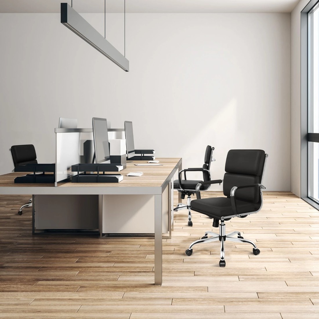 4 Alfordson Office Chair Ergonomic Paddings Executive Computer Work Seat Mid Back - Black, 4 of 10