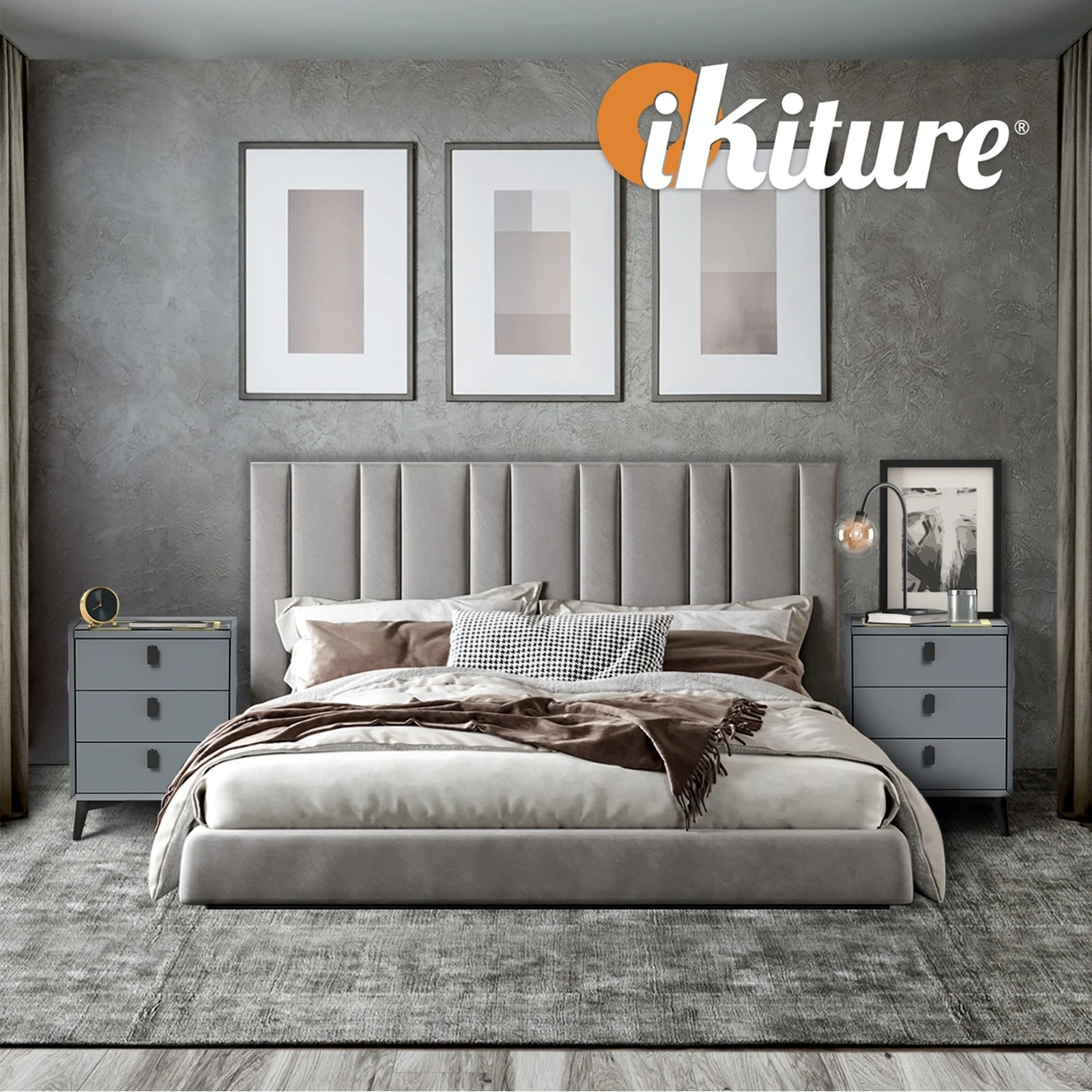 7 Oikiture Smart Bedside Table Wireless Charging Led Lights 3 Drawers
 - Grey, 7 of 10