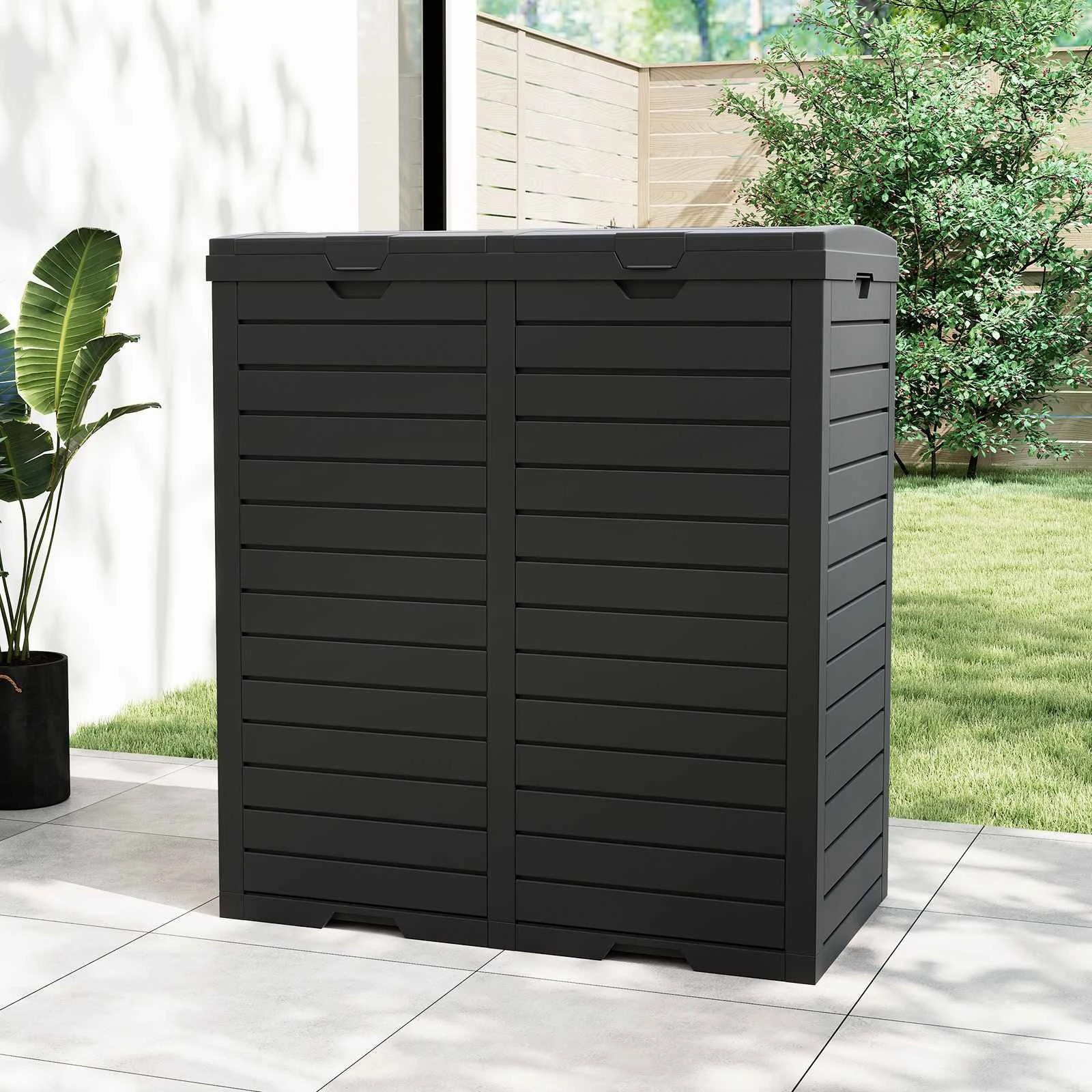 2 Costway 235L Outdoor Trash Can Waterproof Double Bucket - Black, 2 of 3