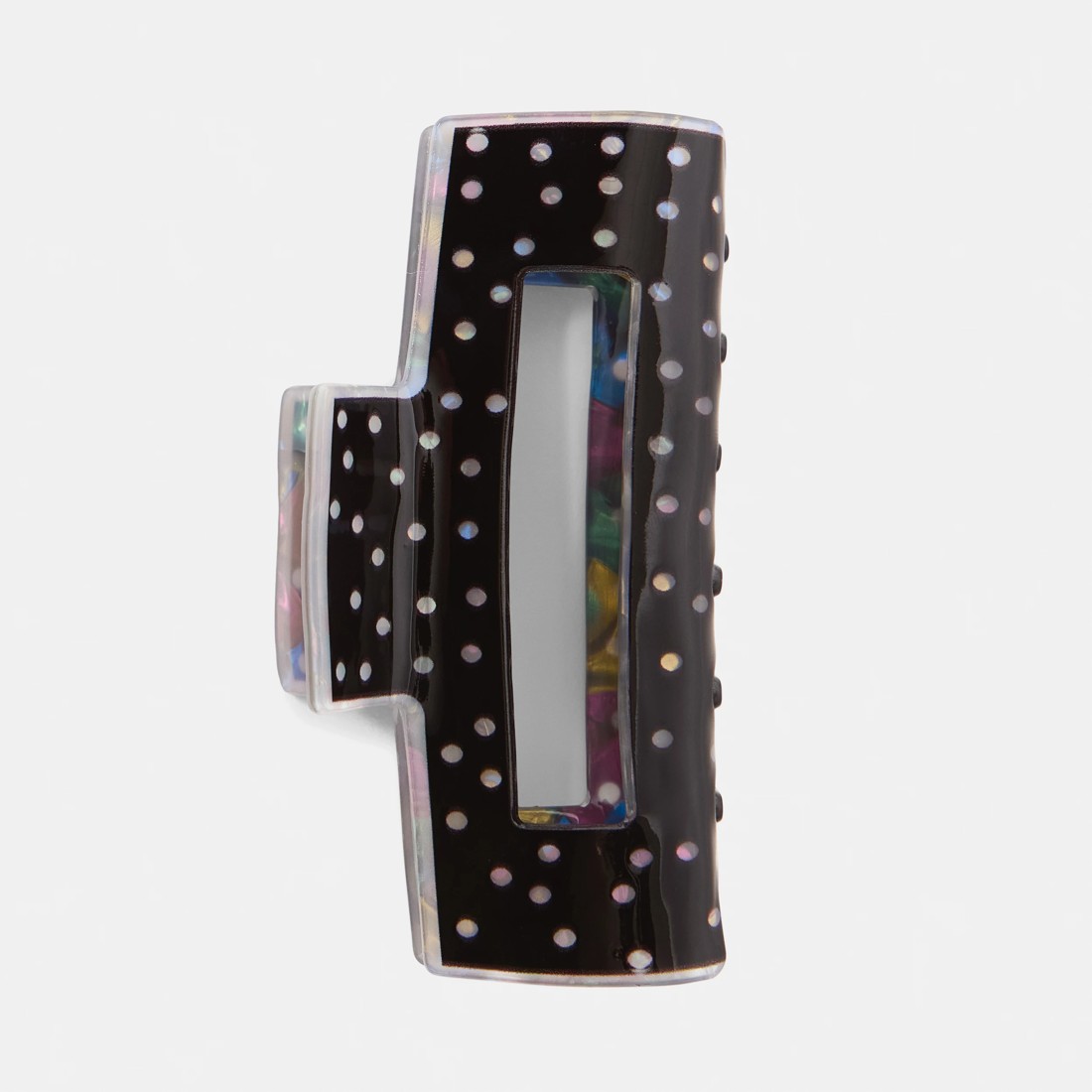 1 Black Rectangle Polka Claw Hair Clip, 1 of 4