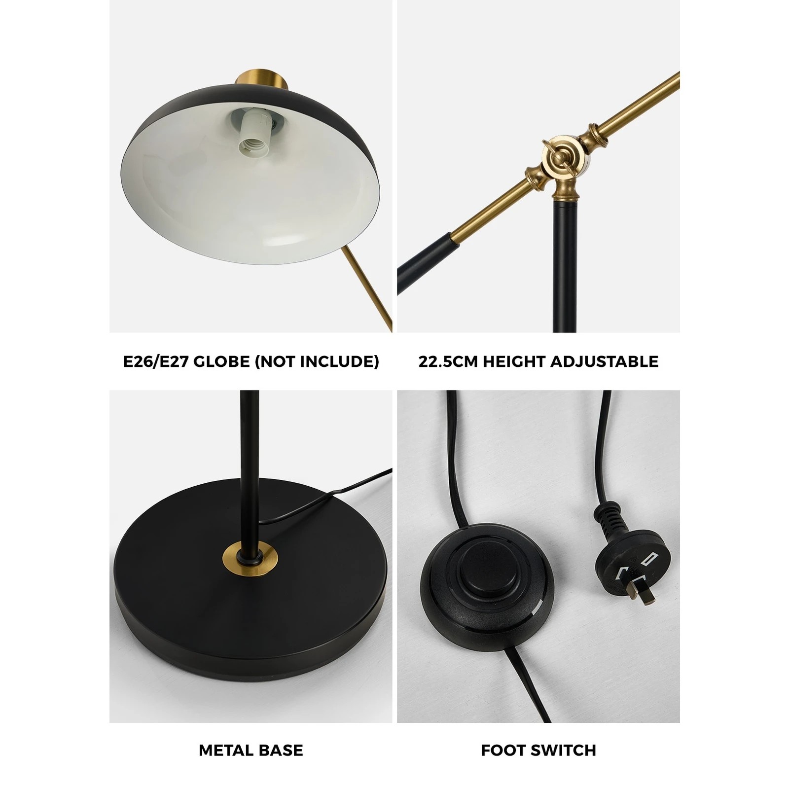 7 Oikiture Floor Lamps Adjustable Height Standing Metal Frame - Black, 7 of 10