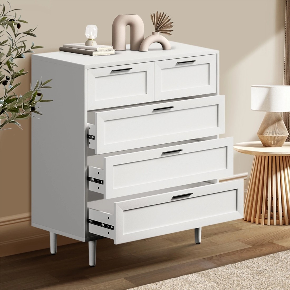 3 Oikiture 5 Chest Of Drawers Dresser Chest Storage Cabinet Tallboy
 - White, 3 of 10