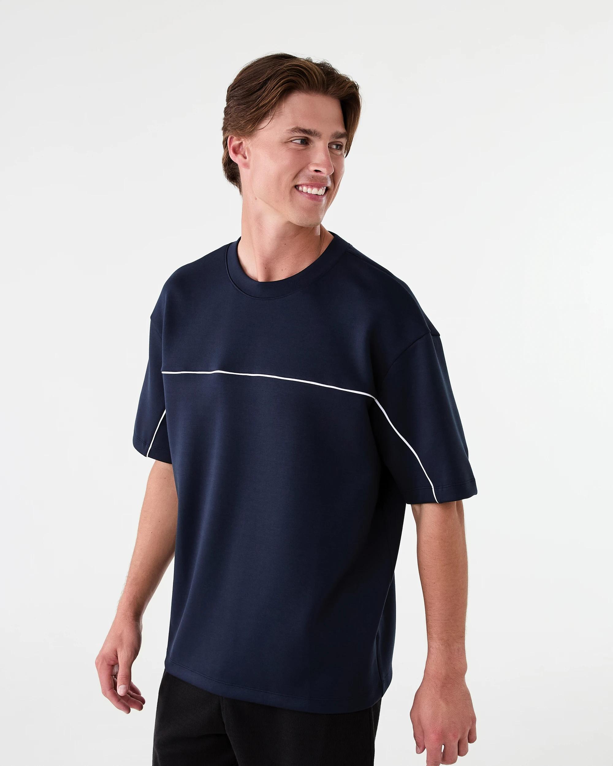 2 Active Mens Oversized Piping Scuba T-shirt Shade Navy, 2 of 6