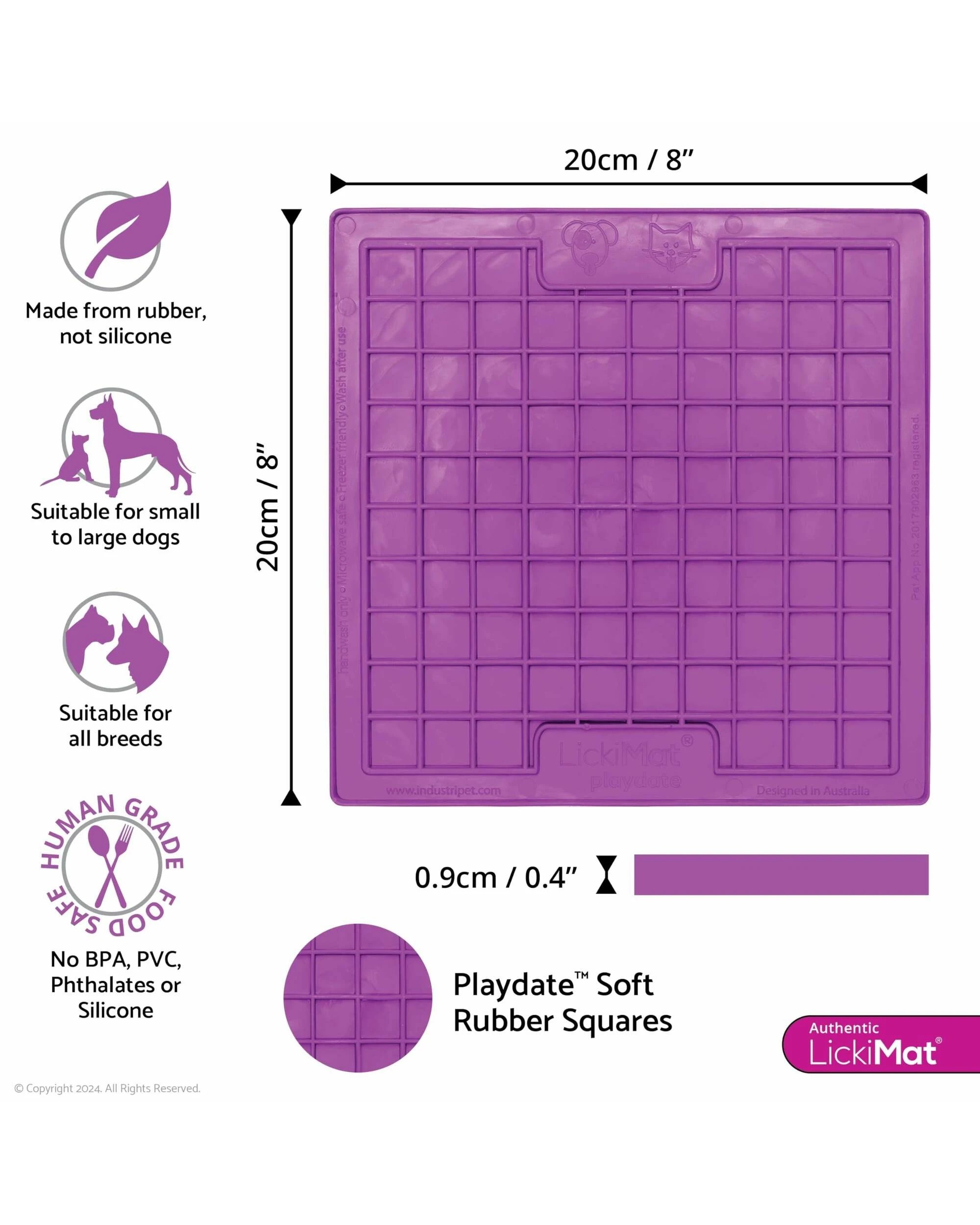 2 Lickimat Purple Classic Playdate Pet Feeding Mat For Dogs & Cats (20cm X 20cm), 2 of 2