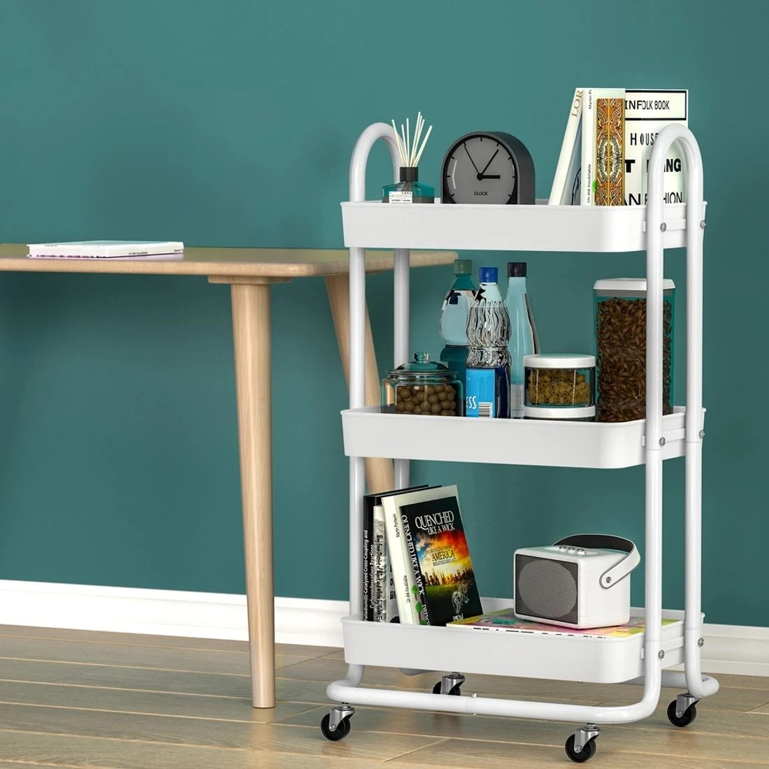 3 Artiss Storage Trolley Kitchen Cart 3 Tiers Rack Shelf Organiser Wheels - White, 3 of 4