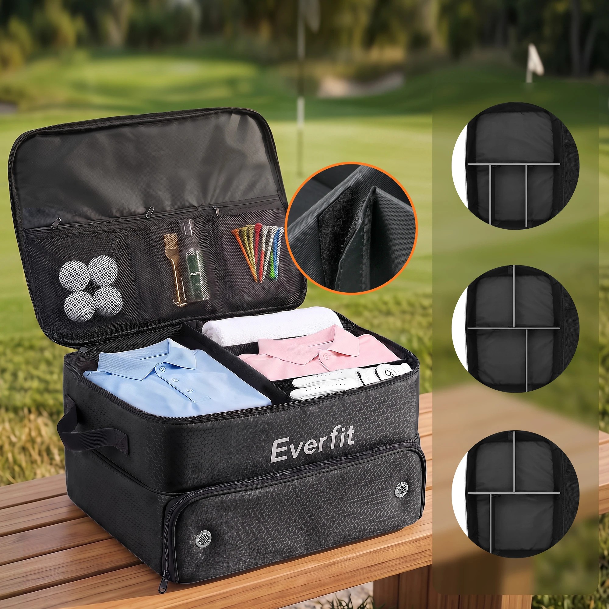 4 Everfit Golf Trunk Organizer for Car, 2-Tier Golf Storage Bag with Ventilated Shoe Compartment - Black, 4 of 8