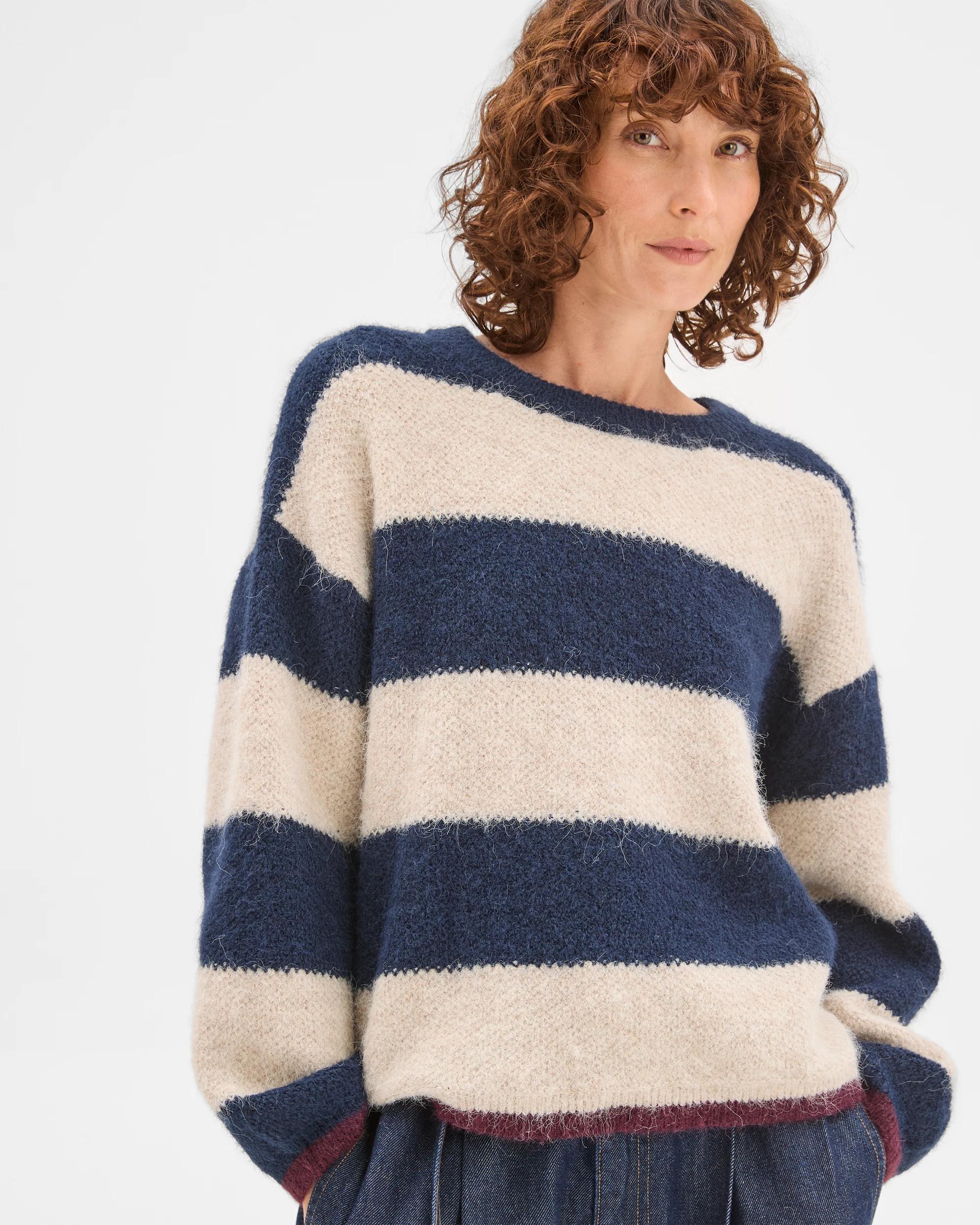 3 Target Woman Lofty Crew Neck Sweater INK NAVY/OATMEAL/PINOT STRIPE, 3 of 6