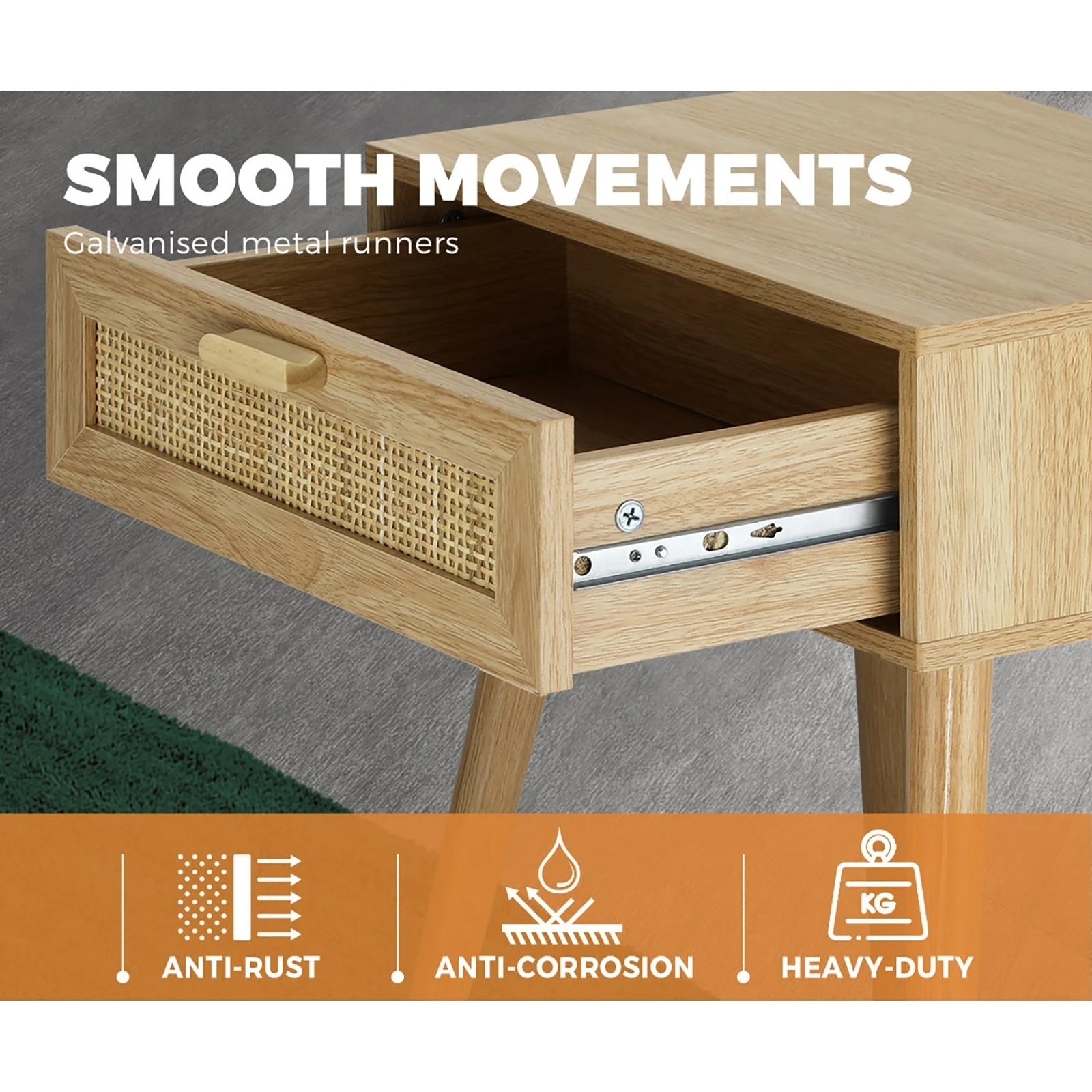 8 Oikiture Bedside Table Drawer Storage Cabinet Nightstand Rattan
 - Natural, 8 of 10