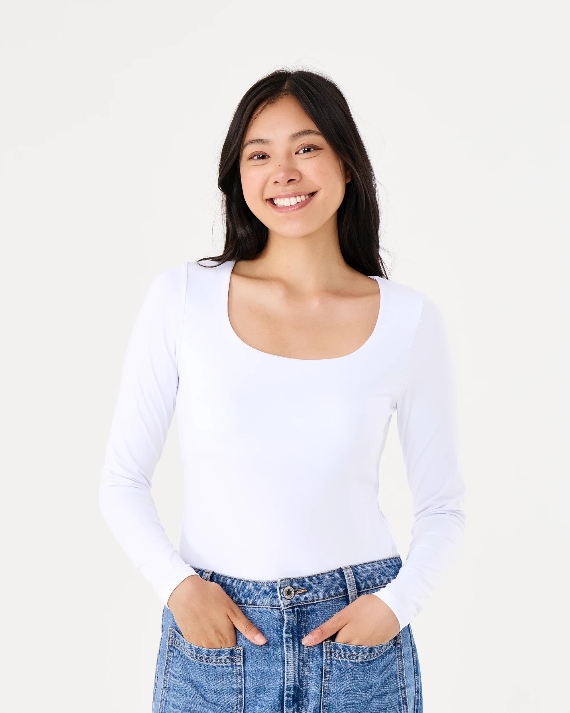 1 Long Sleeve Square Neck Bodysuit White, 1 of 5