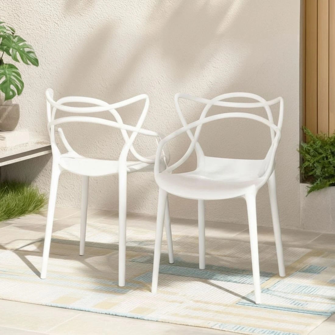 4 Gardeon 4PC Outdoor Dining Chairs PP Portable Stackable Chair Patio Furniture - White, 4 of 5