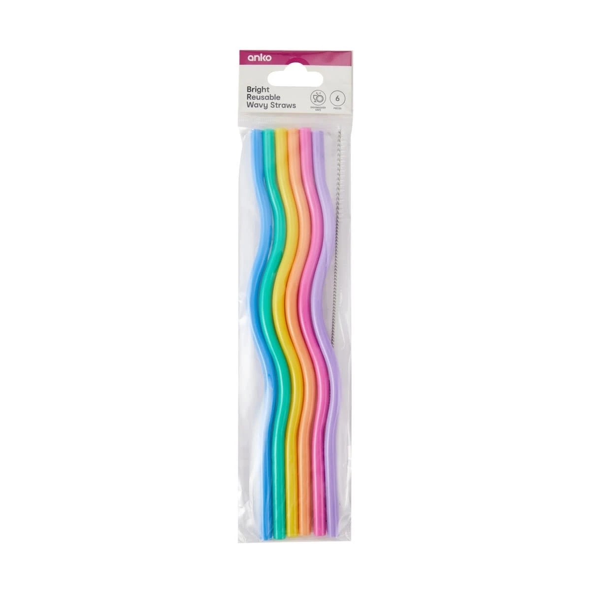 4 6 Piece Bright Reusable Wavy Straws, 4 of 4
