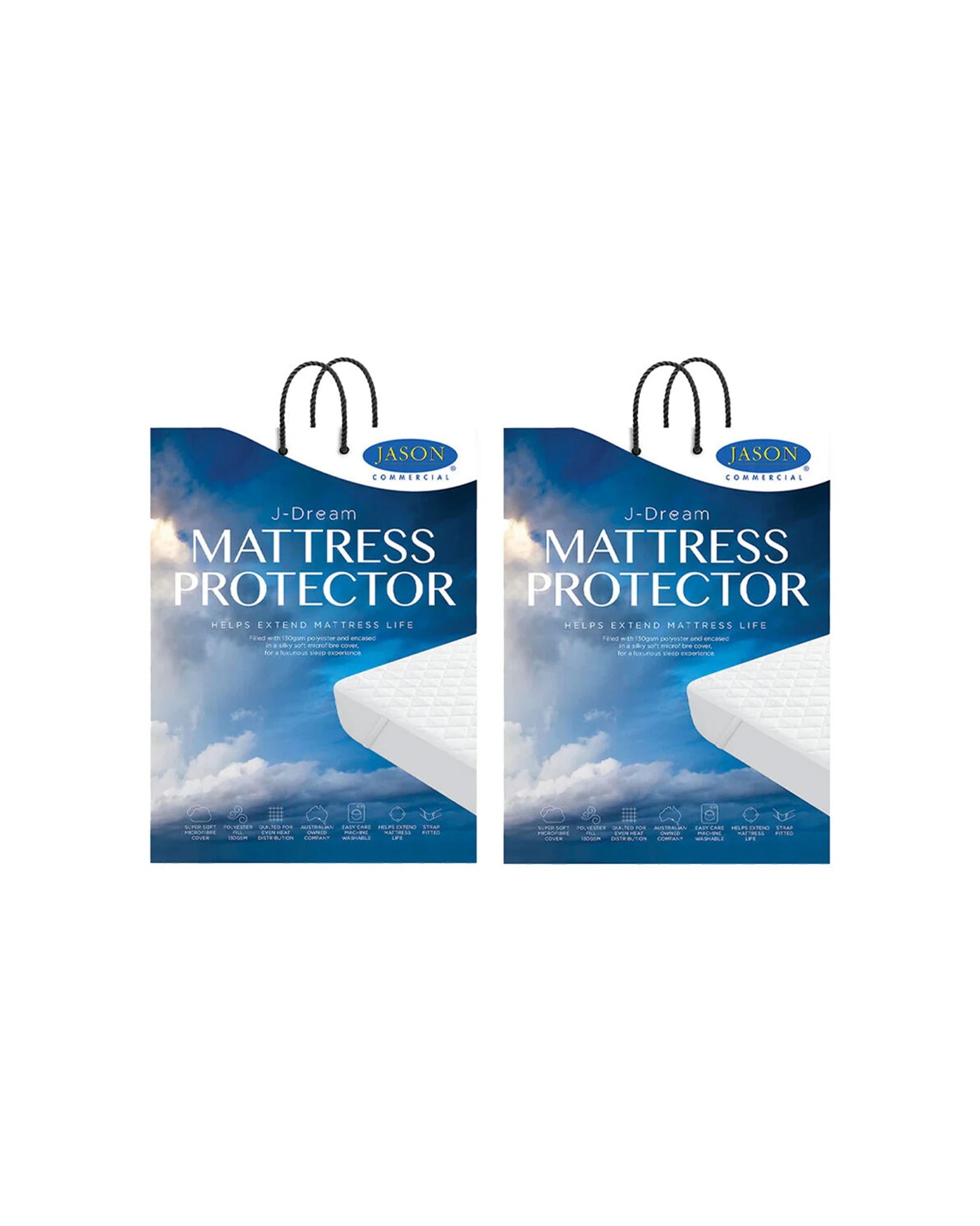 1 Jason Commercial J-Dream Mattress Protector 2PK 92x203cm - Extra Large Single - White, 1 of 3