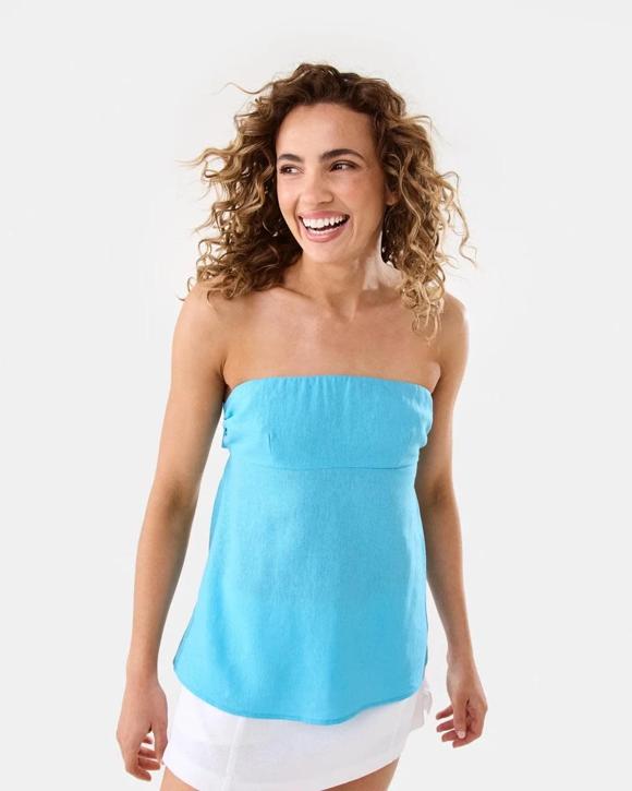 Strapless Tie Back Linen Blend Top