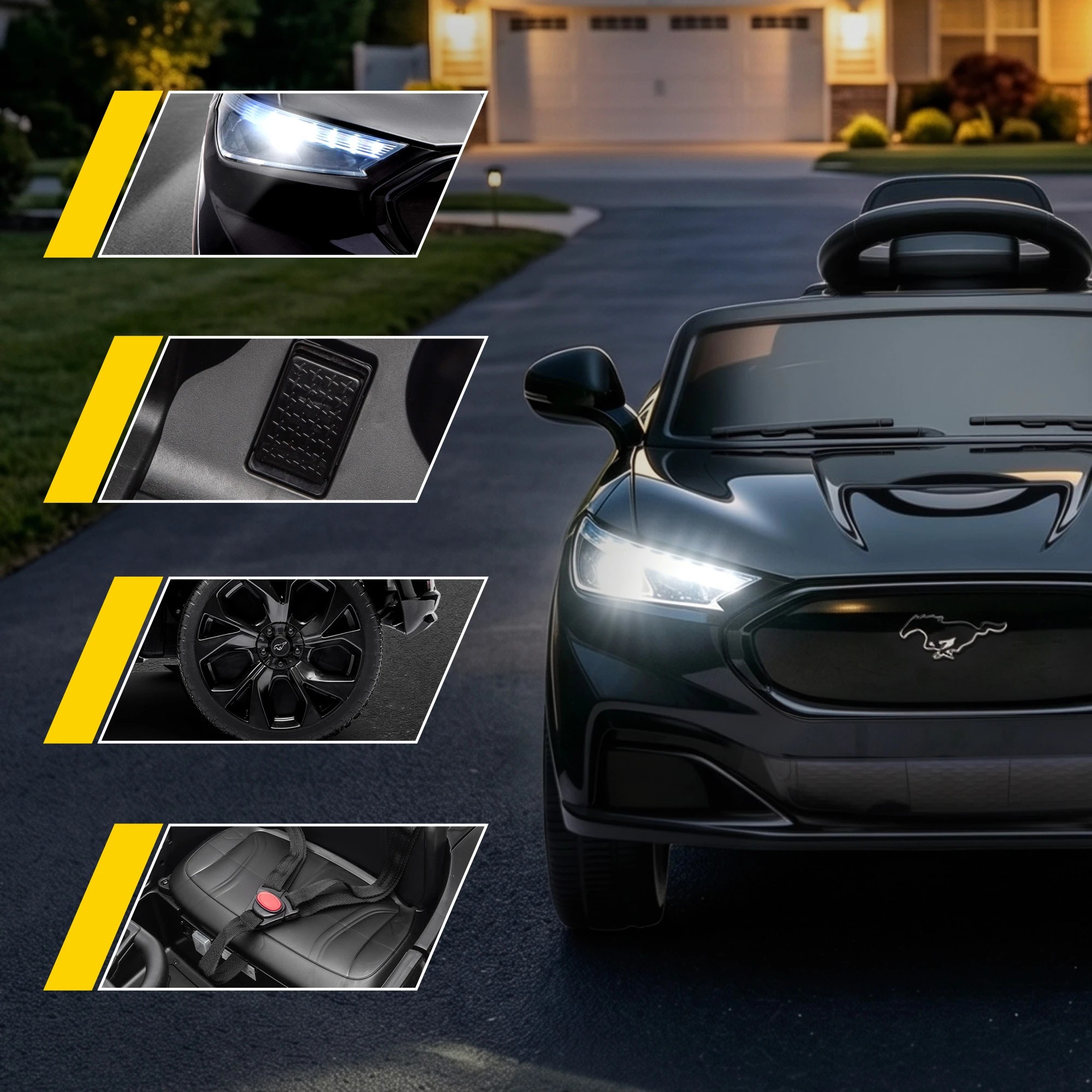 8 FORD Kids Ride On Car Licensed Ford 12V Electric Ride-On Toy with Remote Control Horn Music Headlights - Black, 8 of 9