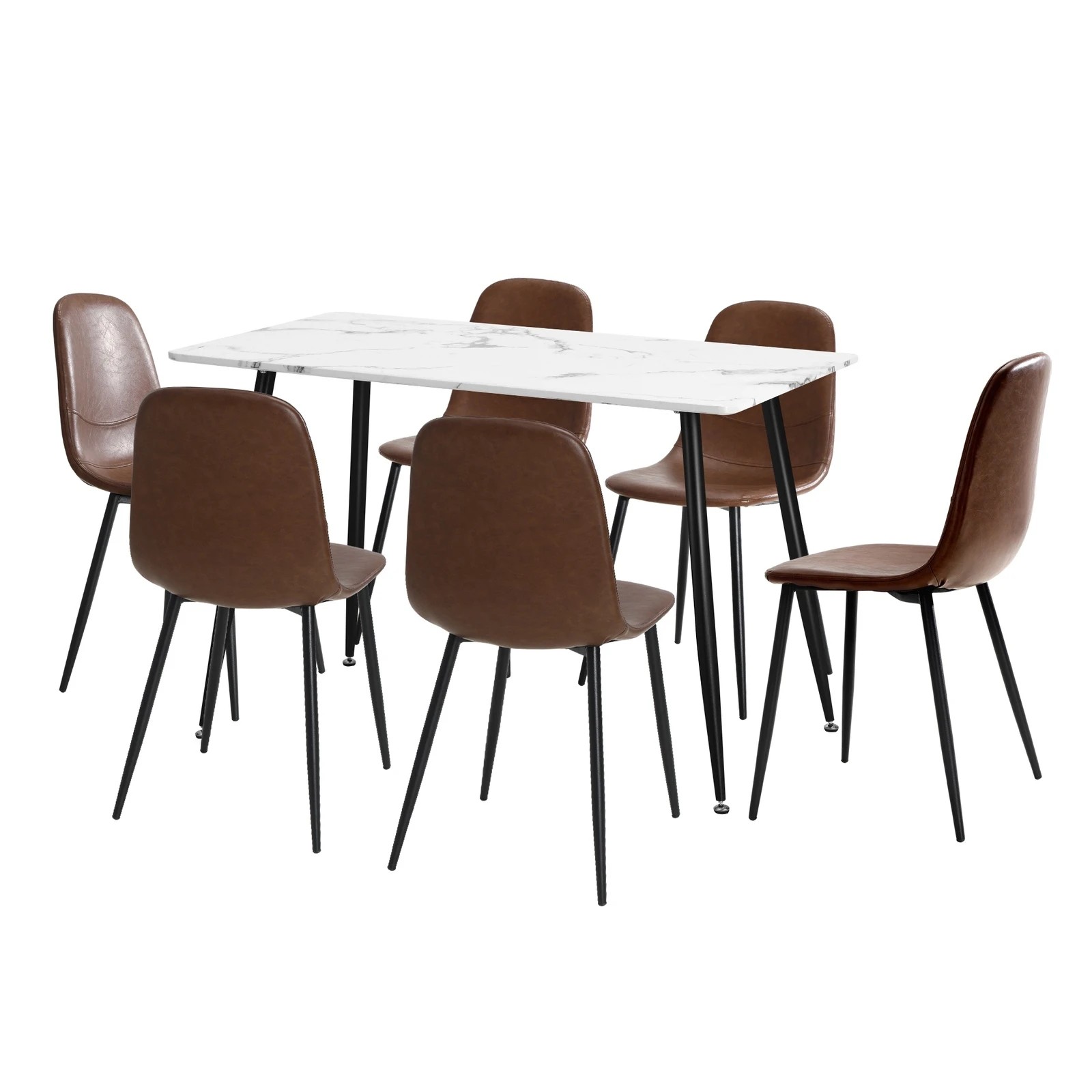 9 Oikiture 120cm Rectangle Dining Table with 6PCS Dining Chairs PU - Brown, 9 of 9