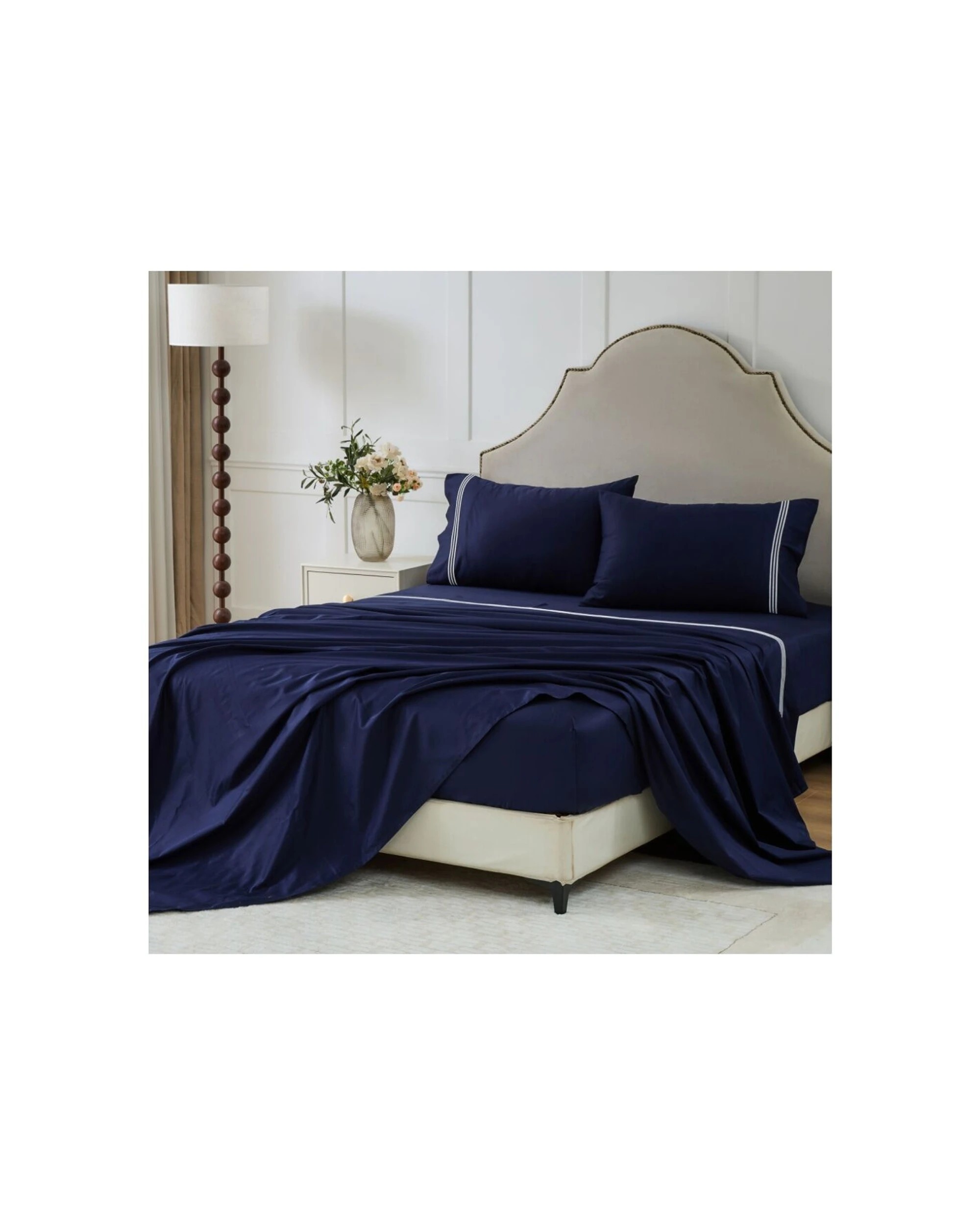 4 Grosvenor House 500TC Egyptian Cotton Hotel Embroidered Bed Bedding Sheet Set - Queen Bed - Blue, 4 of 8