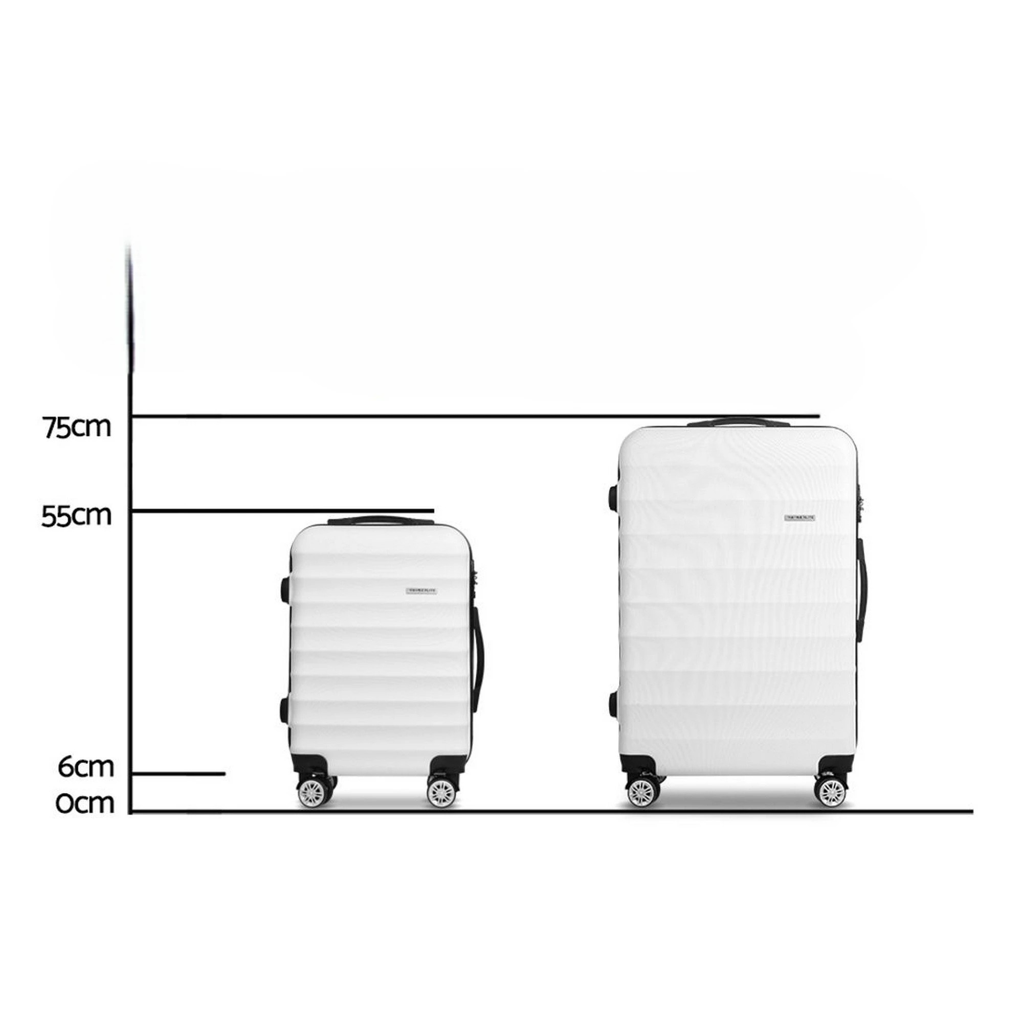 1 Wanderlite 2pcs Luggage Trolley Travel Suitcase Set TSA Hard Shell Case Strap - White, 1 of 6