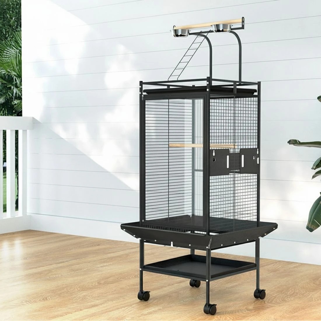 4 i.Pet Bird Cage Large Cages 155cm Parrot Aviary Stand-Alone Budgie Wheels Castor - Black, 4 of 6