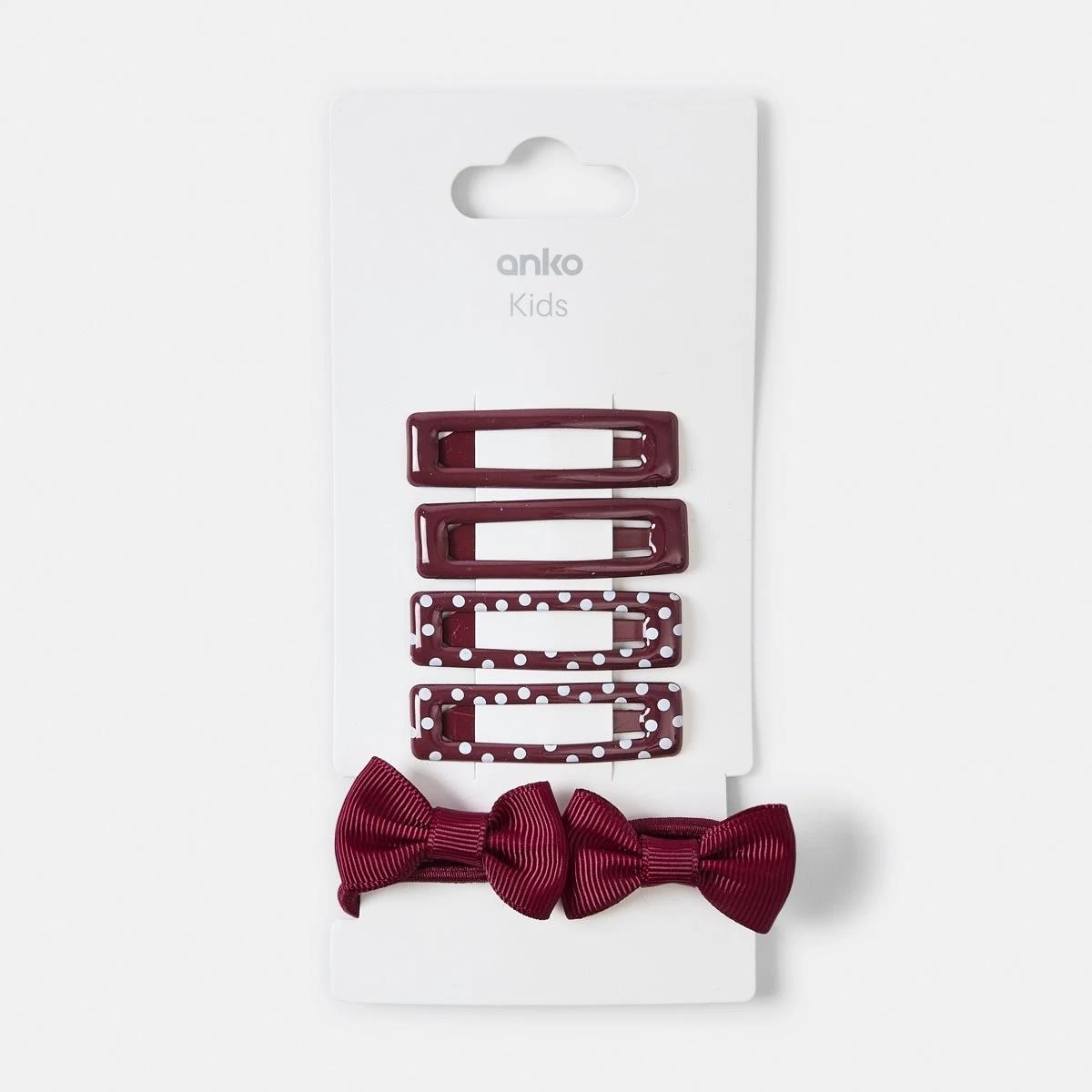 2 School Hair Clip and Mini Bow Hair Elastics Set Burgundy, 2 of 2