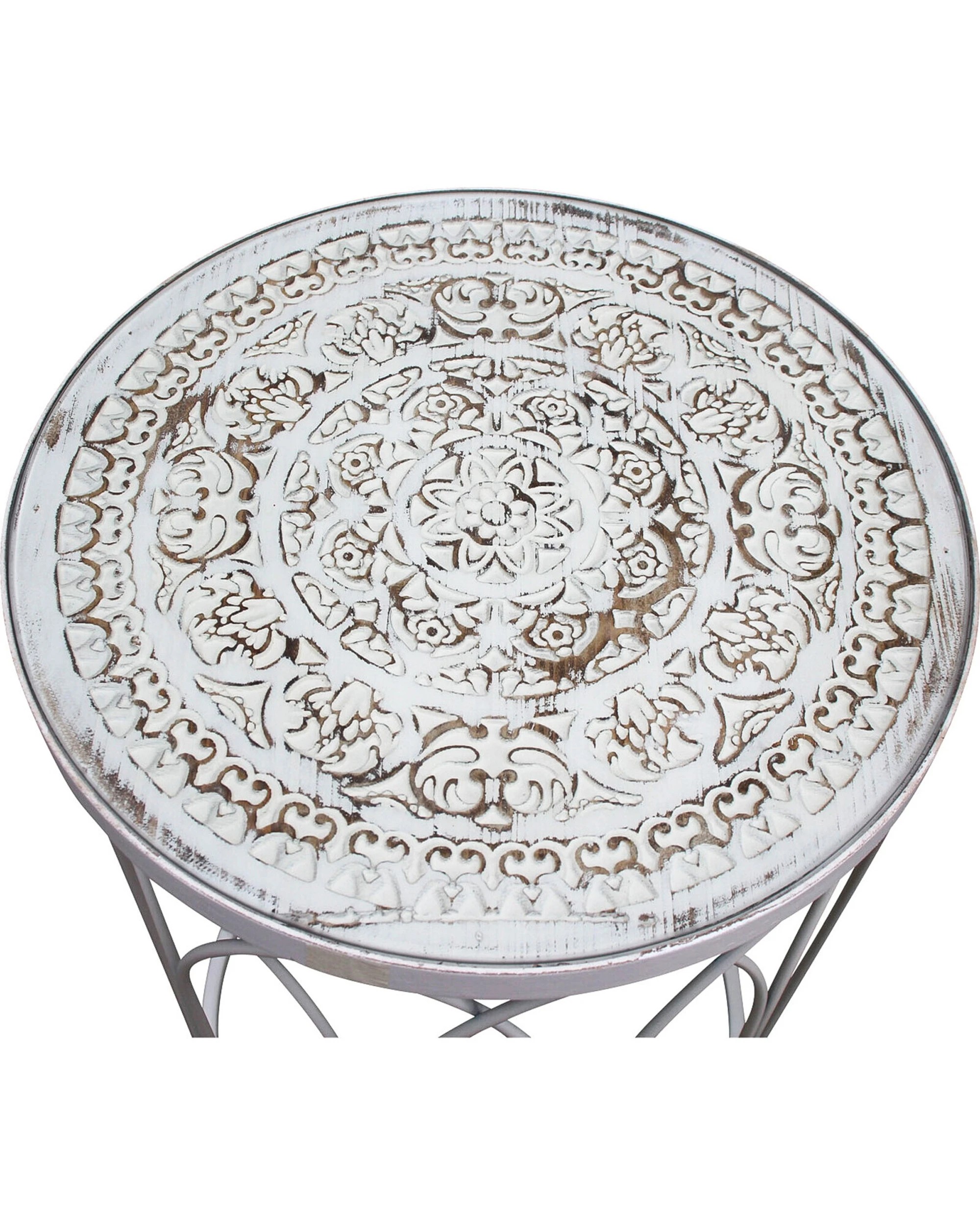 4 LVD 2pc Timber Metal Side Table Round Home Furniture 64cm 51cm - White, 4 of 4