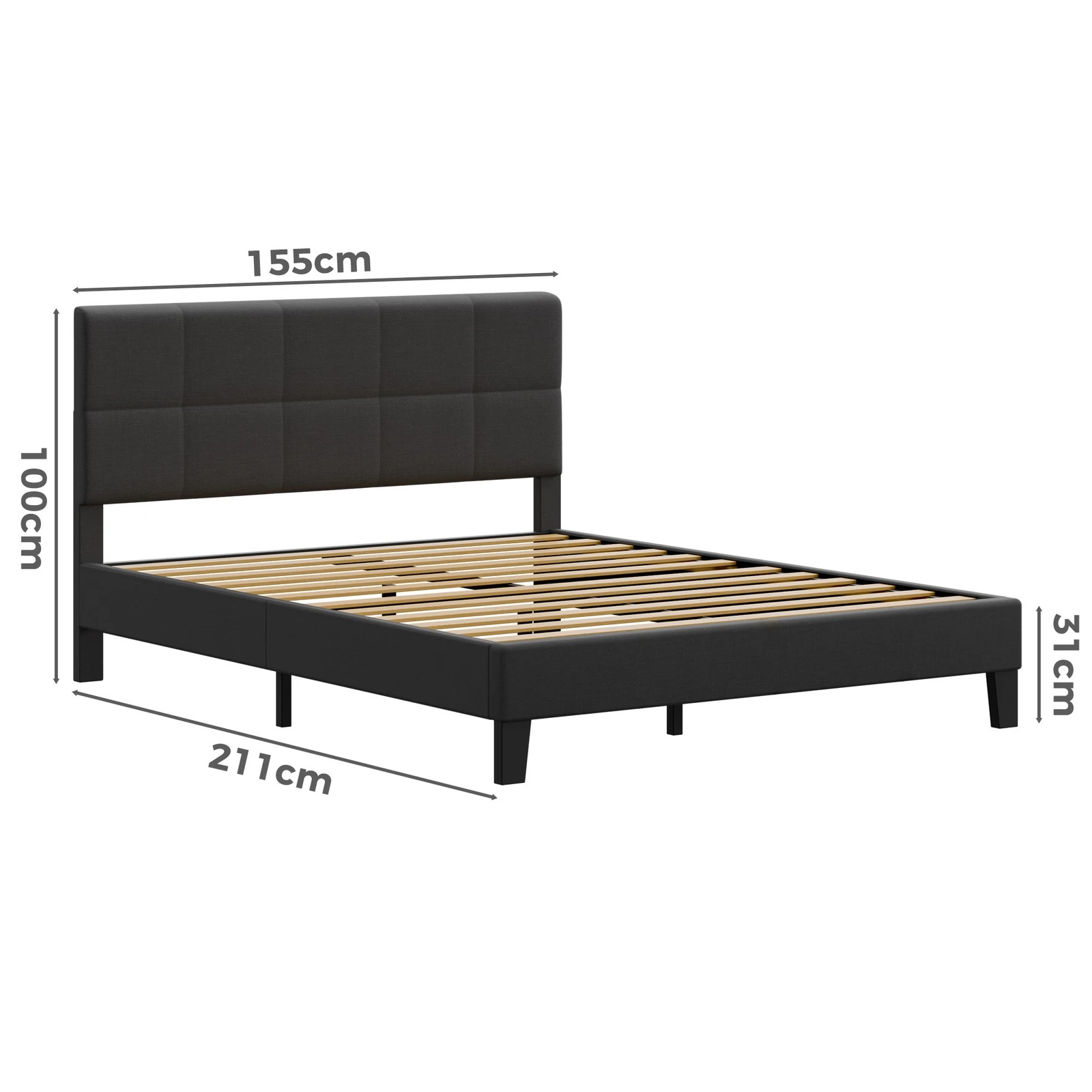 9 Alfordson Bed Frame Queen Size Wooden Slats Platform Fabric Paula - Charcoal, 9 of 9