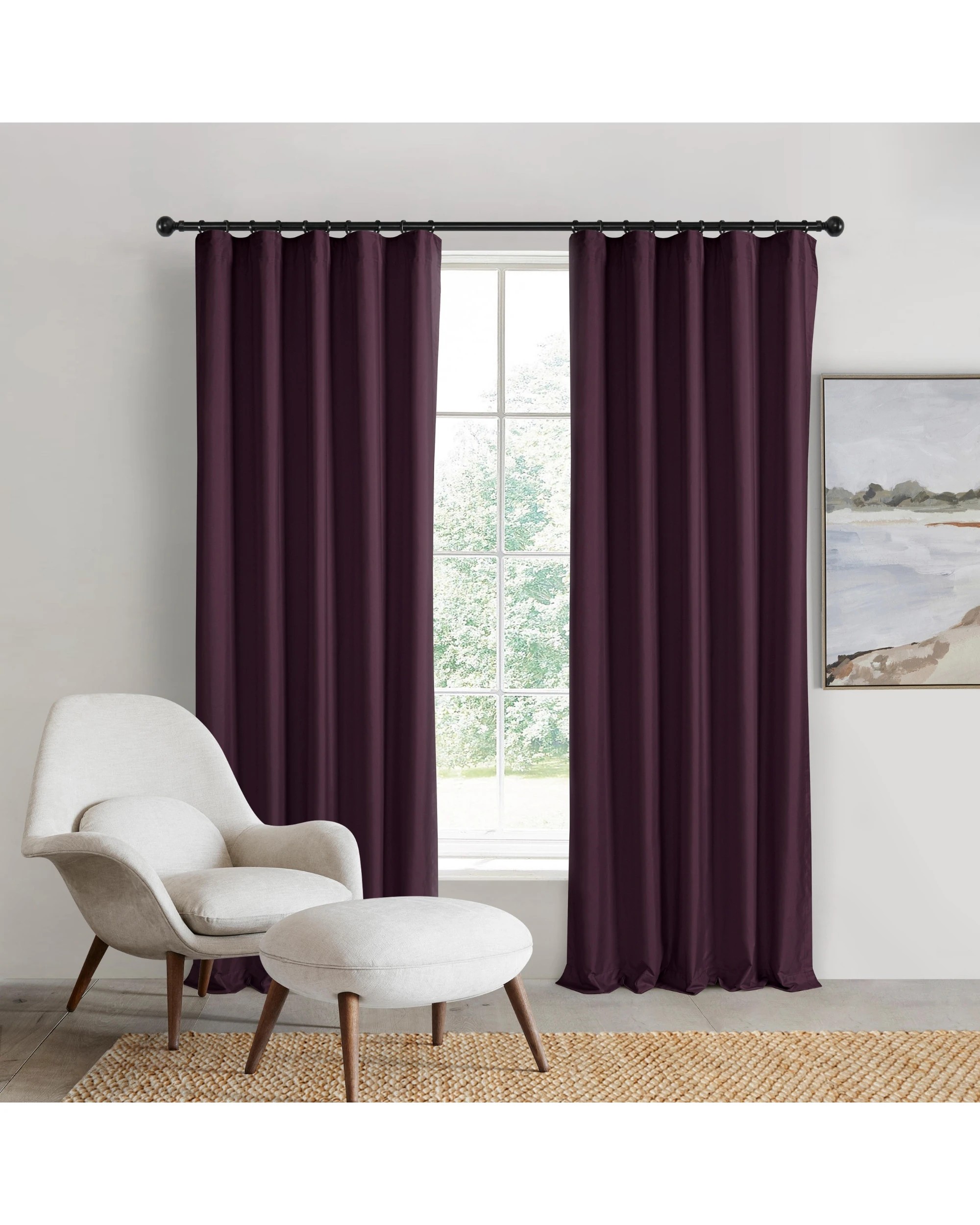 1 Sherwood Home Orlando Blockout Multi Header Curtain Pair 225x223cm - Plum, 1 of 8