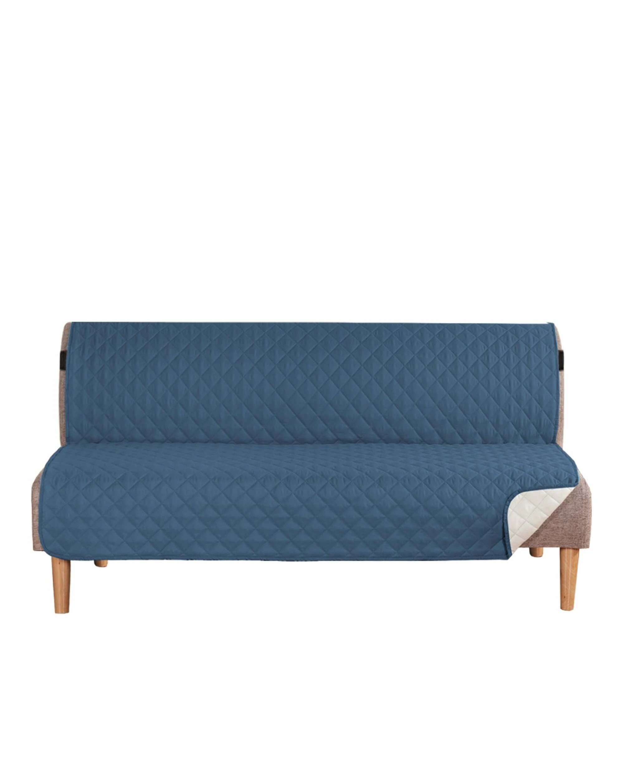 1 Smarcute 3 Seater Quilted Armless Futon Sofa Bed Cover Couch Cushion Cover - Blue, 1 of 5