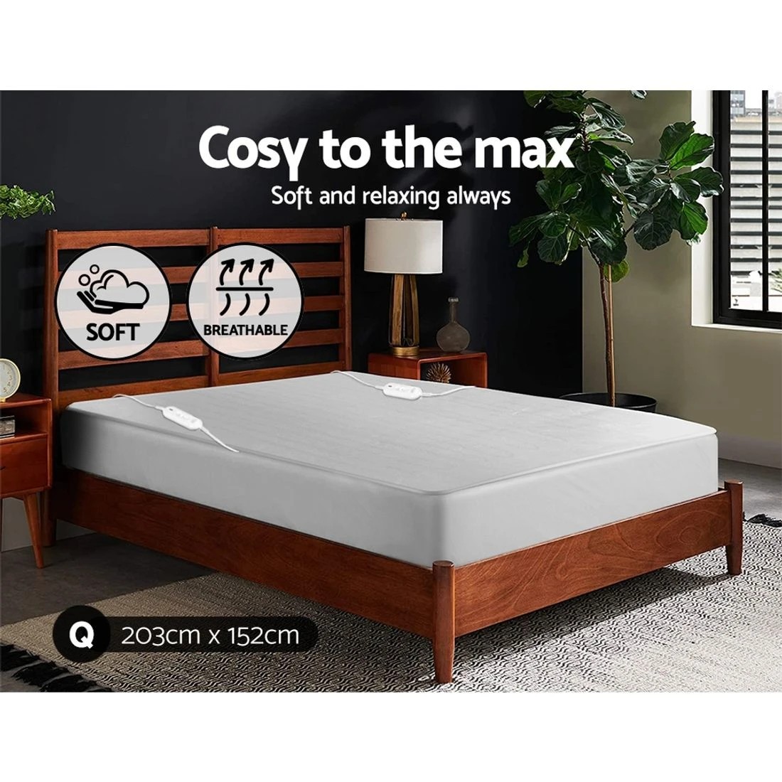 4 Giselle Queen Fully Fitted Polyester Electric Blanket 3 Heat Settings Detachable Controller Machine Washable - white, 4 of 9