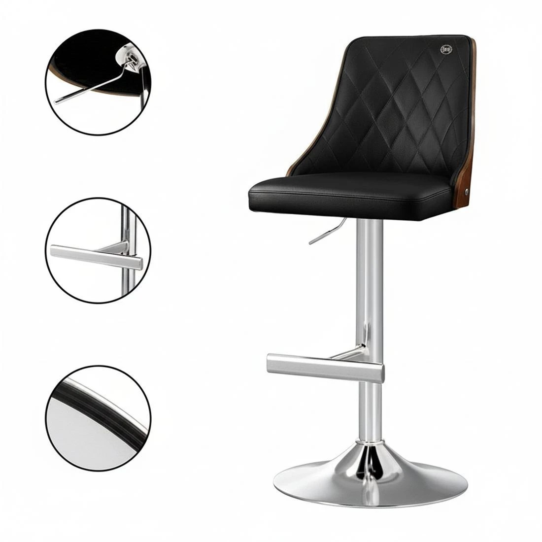 6 Artiss 2X Bar Stool Wood Swivel Adjustable Kitchen Counter Stool Leather - Black, 6 of 6