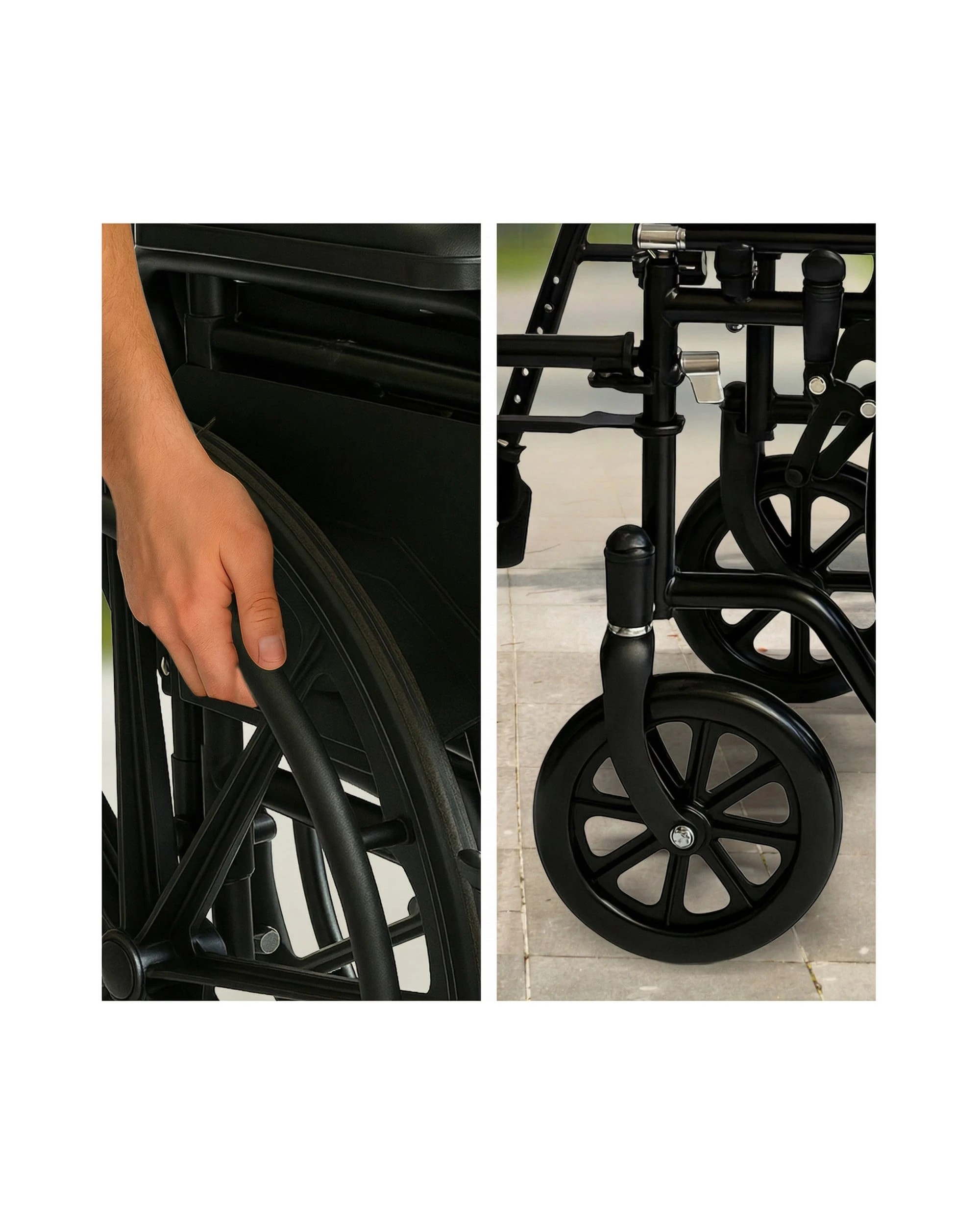6 Orthonica Steel Wheelchair Foldable Lightweight Disability Aid Portable 24-inch Adjustable Footrest Steel Frame - Black, 6 of 6