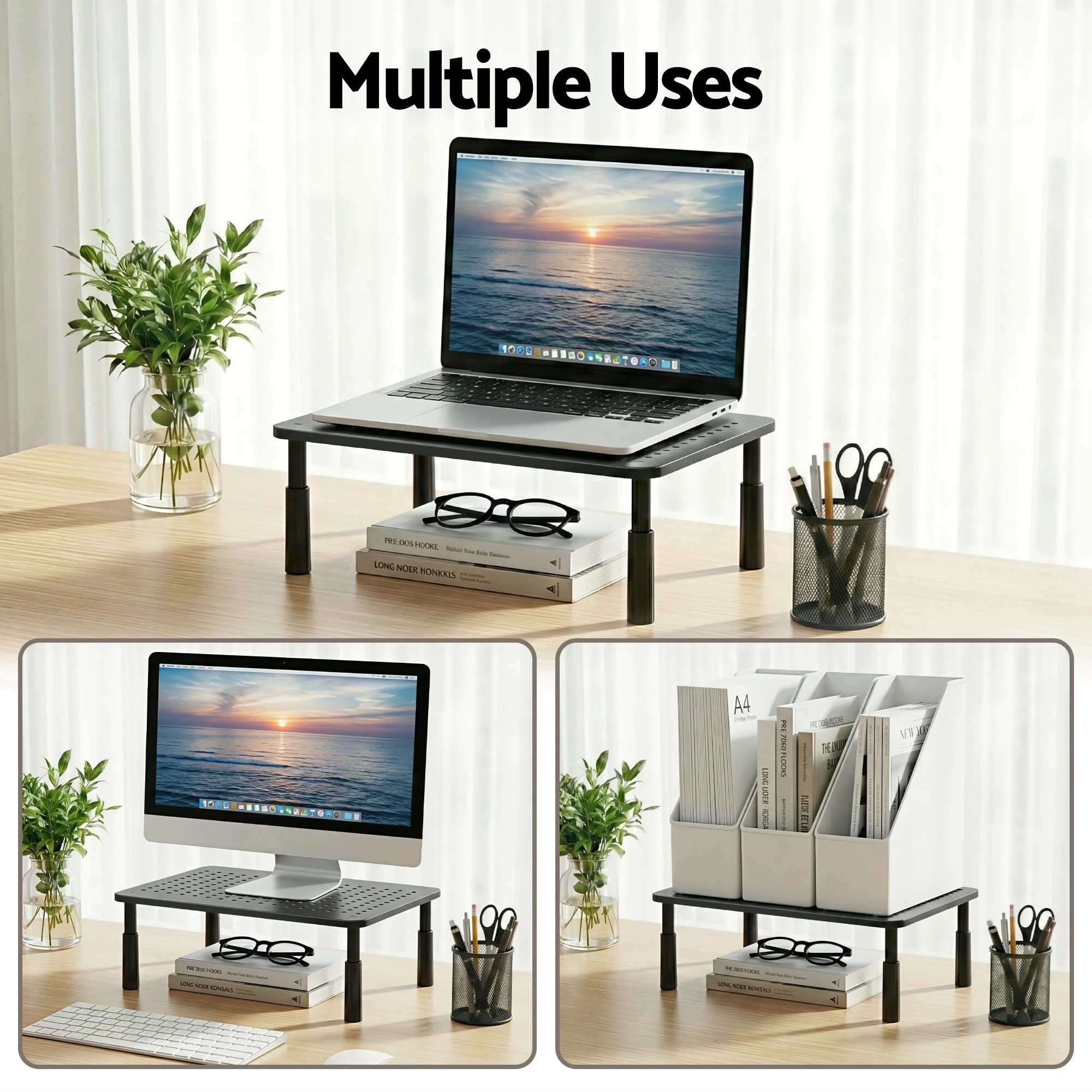 6 Artiss Monitor Stand Adjustable Riser For Computer Monitor And Laptop 3 Height Desk Organizer - Black, 6 of 8