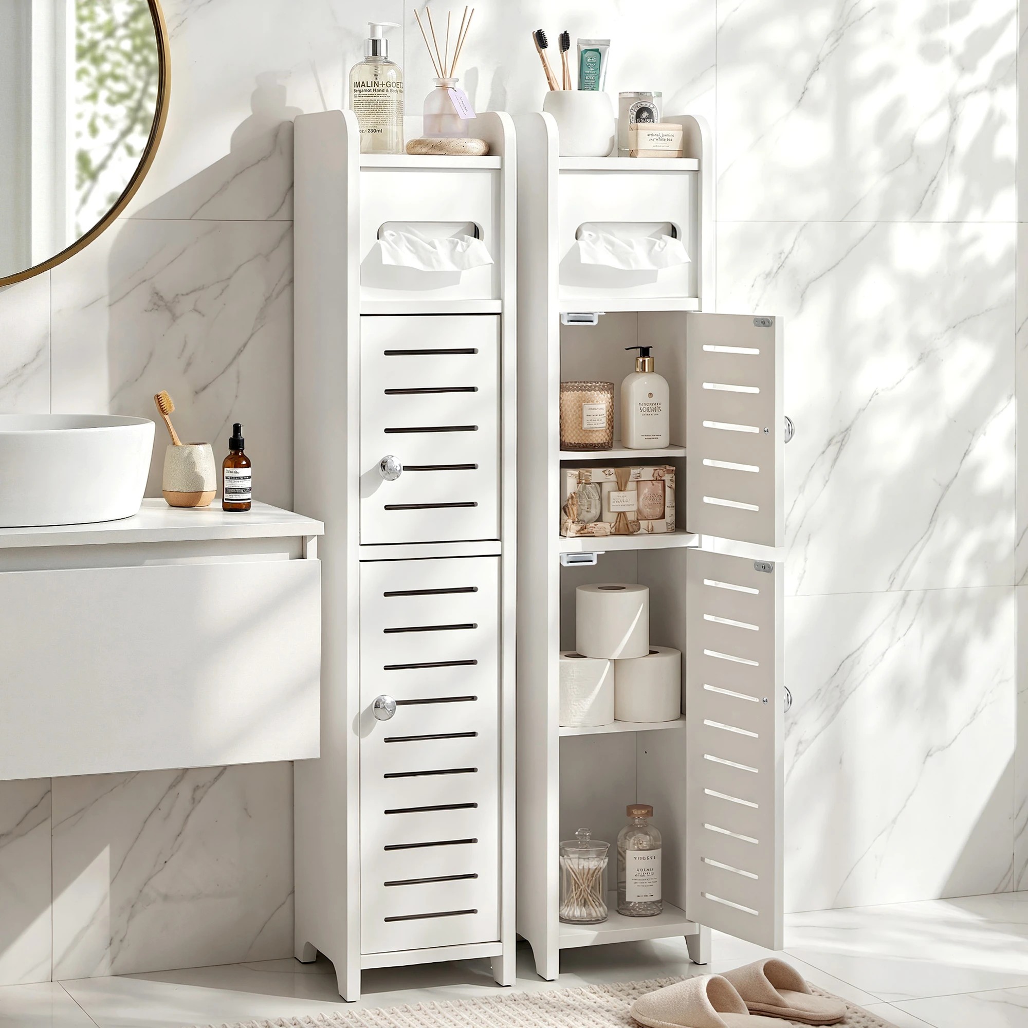 9 Artiss 2x Bathroom Storage Cabinet 3-Tier Toilet Paper Holder - White, 9 of 9