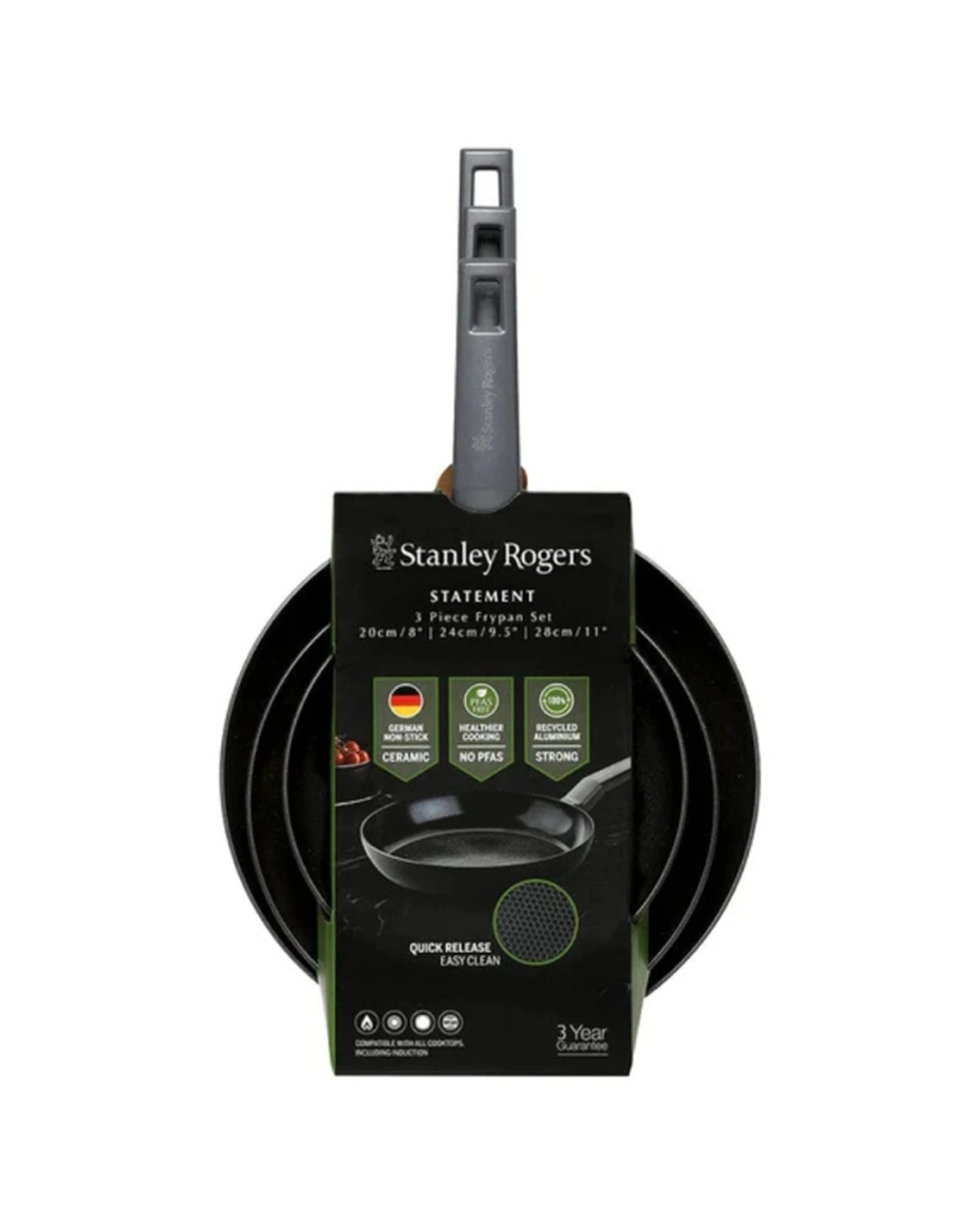 3 Stanley Rogers 3pc Statement Ceramic Fry Pan Set 20 24 28cm Non Stick Ceramic Cookware - Grey, 3 of 4