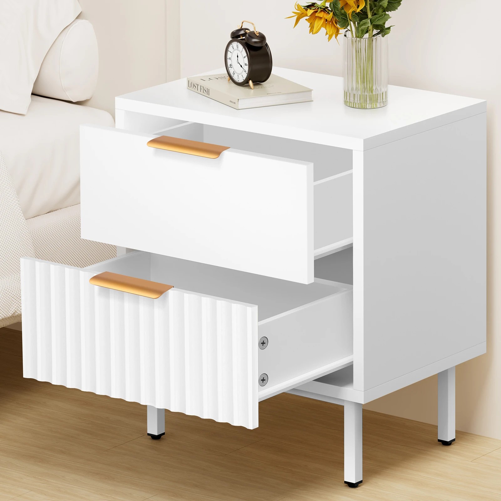 7 Alfordson Bedside Table Nightstand 2 Drawers Side Storage Cabinet - White, 7 of 10
