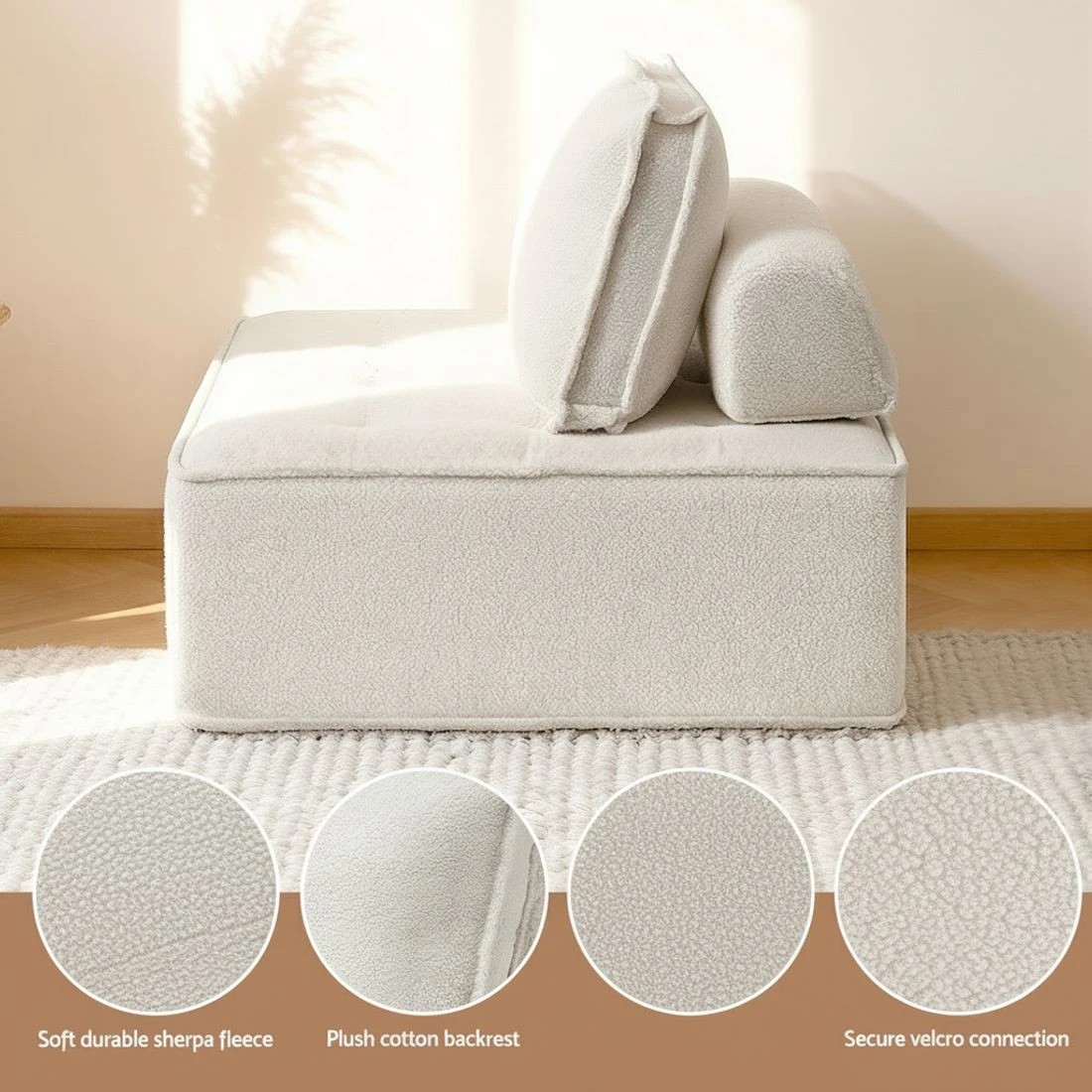 5 Artiss Floor Sofa Lounge Chair 4 Seater with Pillow - White, 5 of 8