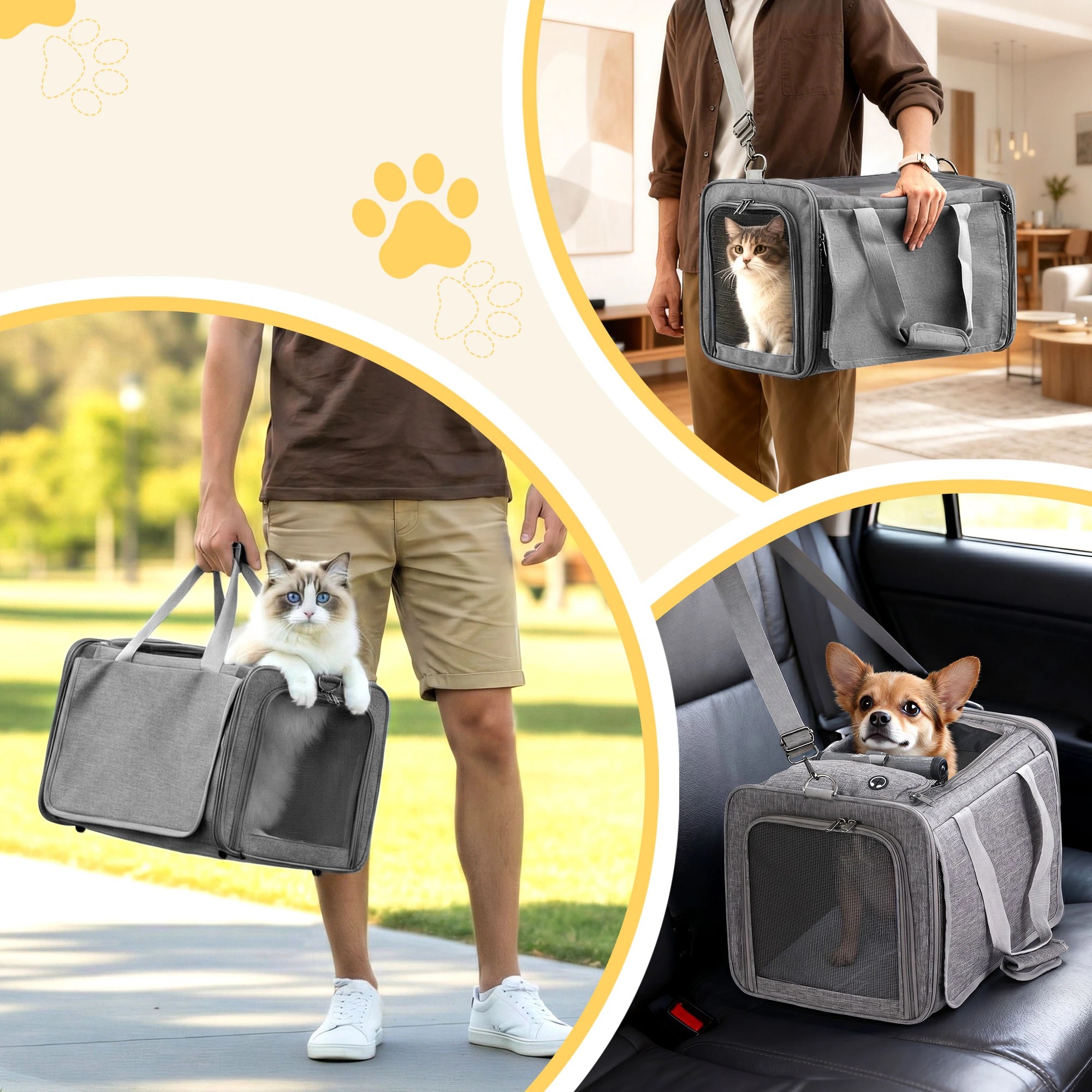 8 i.Pet Pet Carrier Bag Foldable Dog Cat Durable Crate Travel Portable Kennel - Grey, 8 of 9