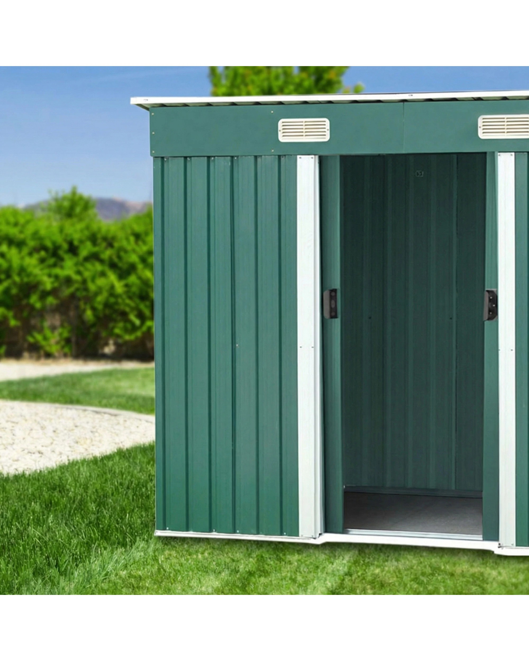 5 Wallaroo 4ft x 8ft Garden Shed Flat Roof Outdoor Storage Tool Sloped Workshop - Green, 5 of 8
