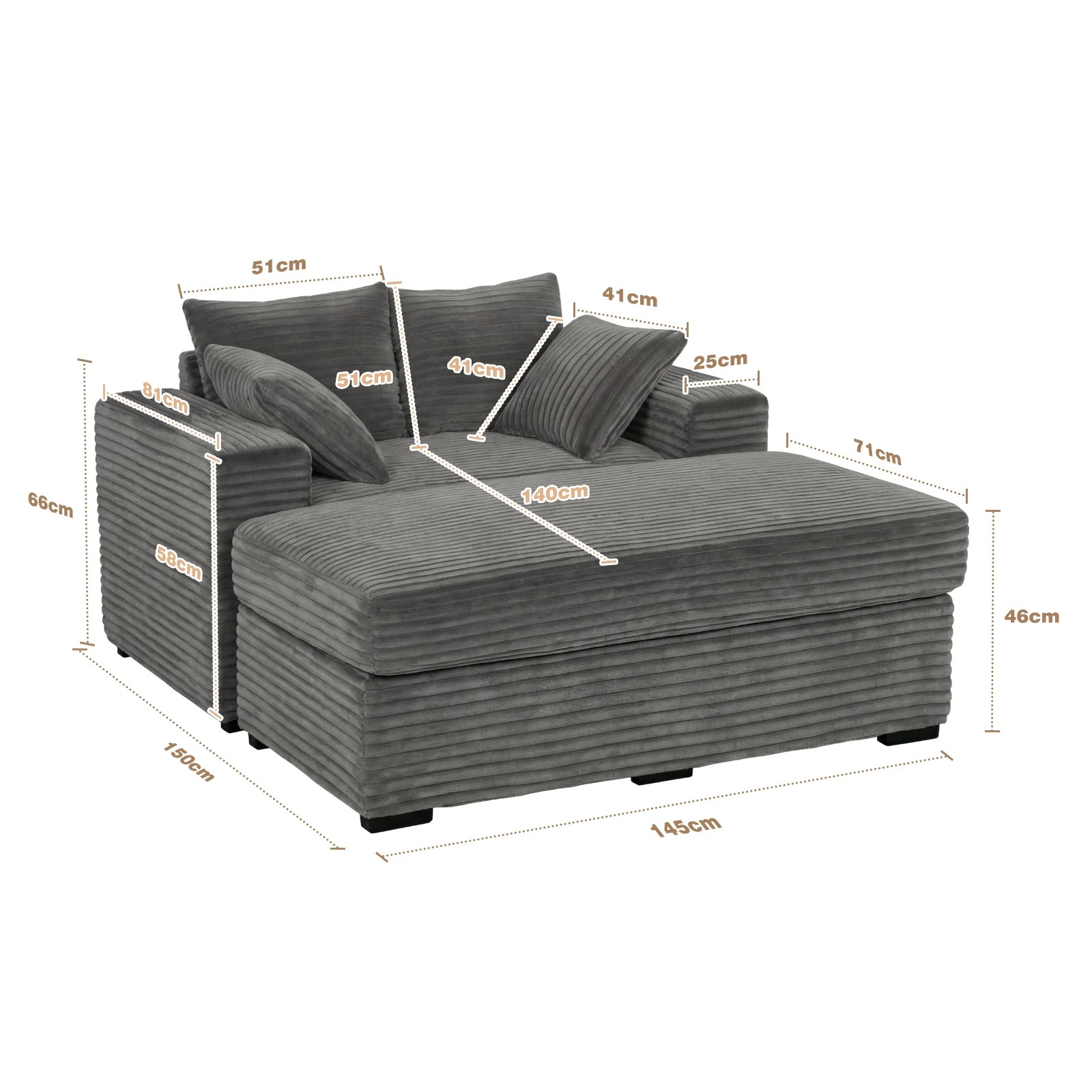 10 Advwin 146cm Chaise Lounge Chair with Storage Ottoman Fluffy Upholstered Sofa Bed - Grey, 10 of 10