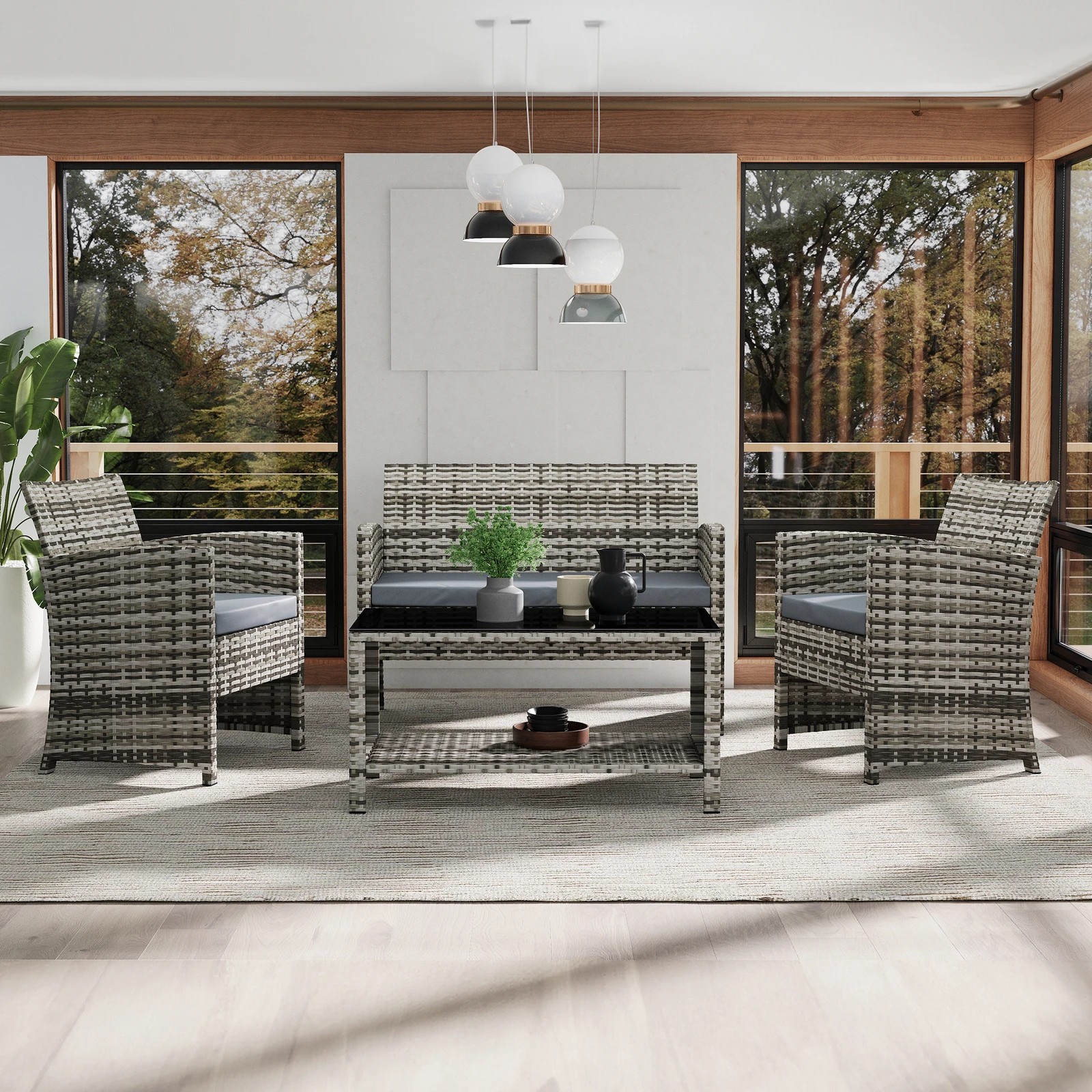 3 Alfordson Outdoor Furniture 4PCS Garden Patio Chairs Table Set Wicker - Mixed Grey, 3 of 10