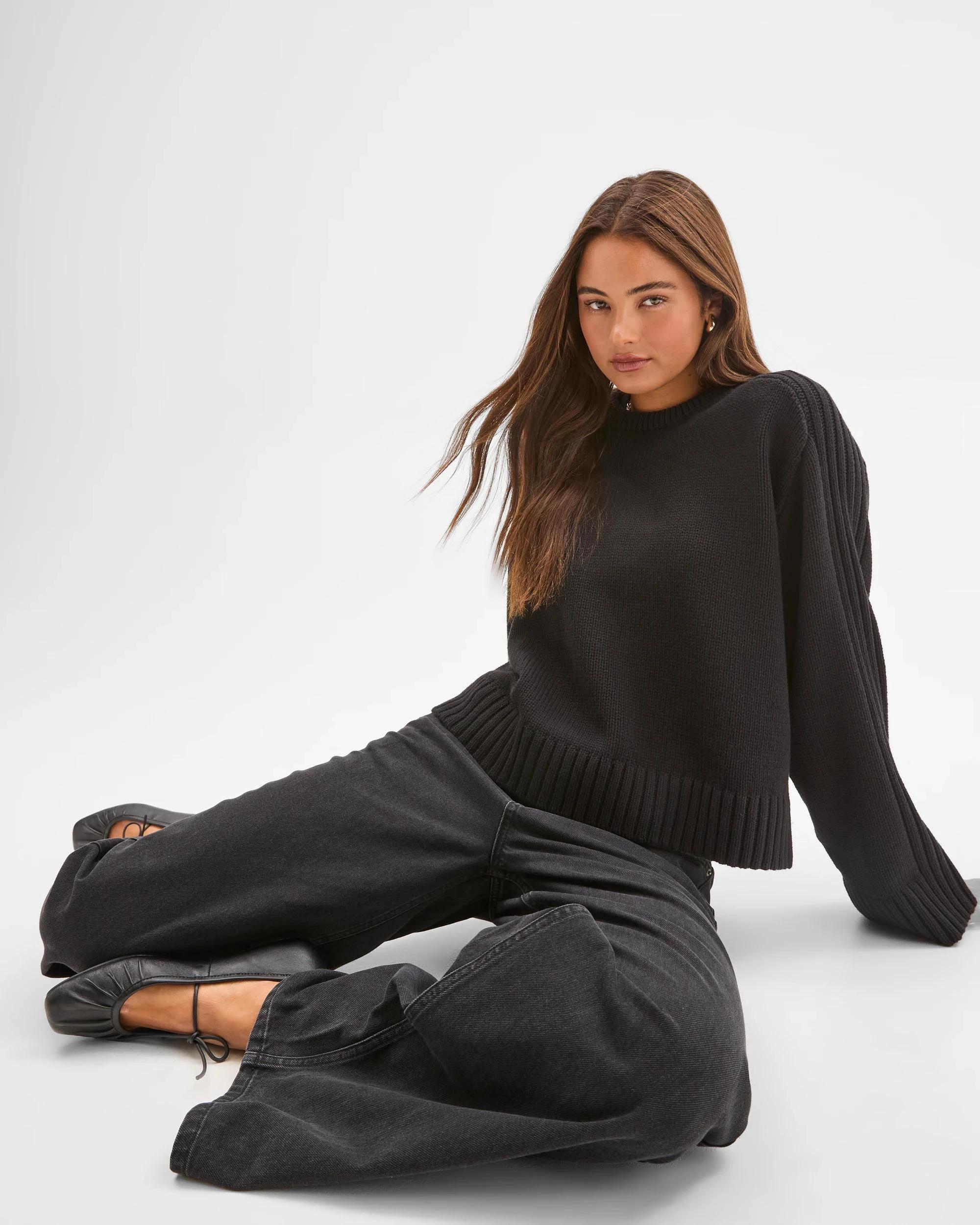 5 Lily Loves Australian Cotton Blend Crew Neck Knit Jumper BLACK, 5 of 6