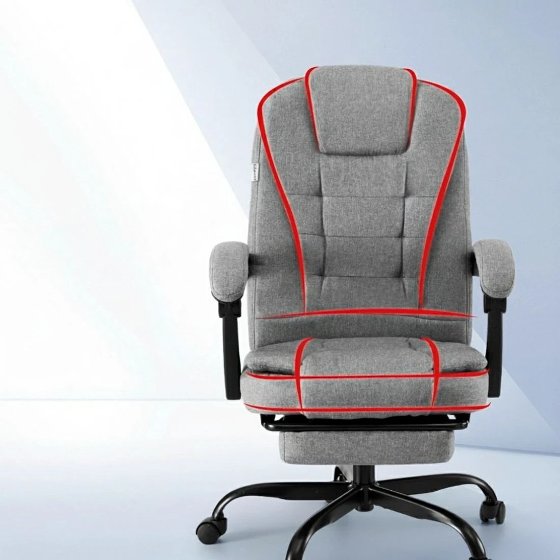 3 Artiss Office Chair Executive Fabric Seat Racing Computer Desk Chairs Footrest - Grey, 3 of 5