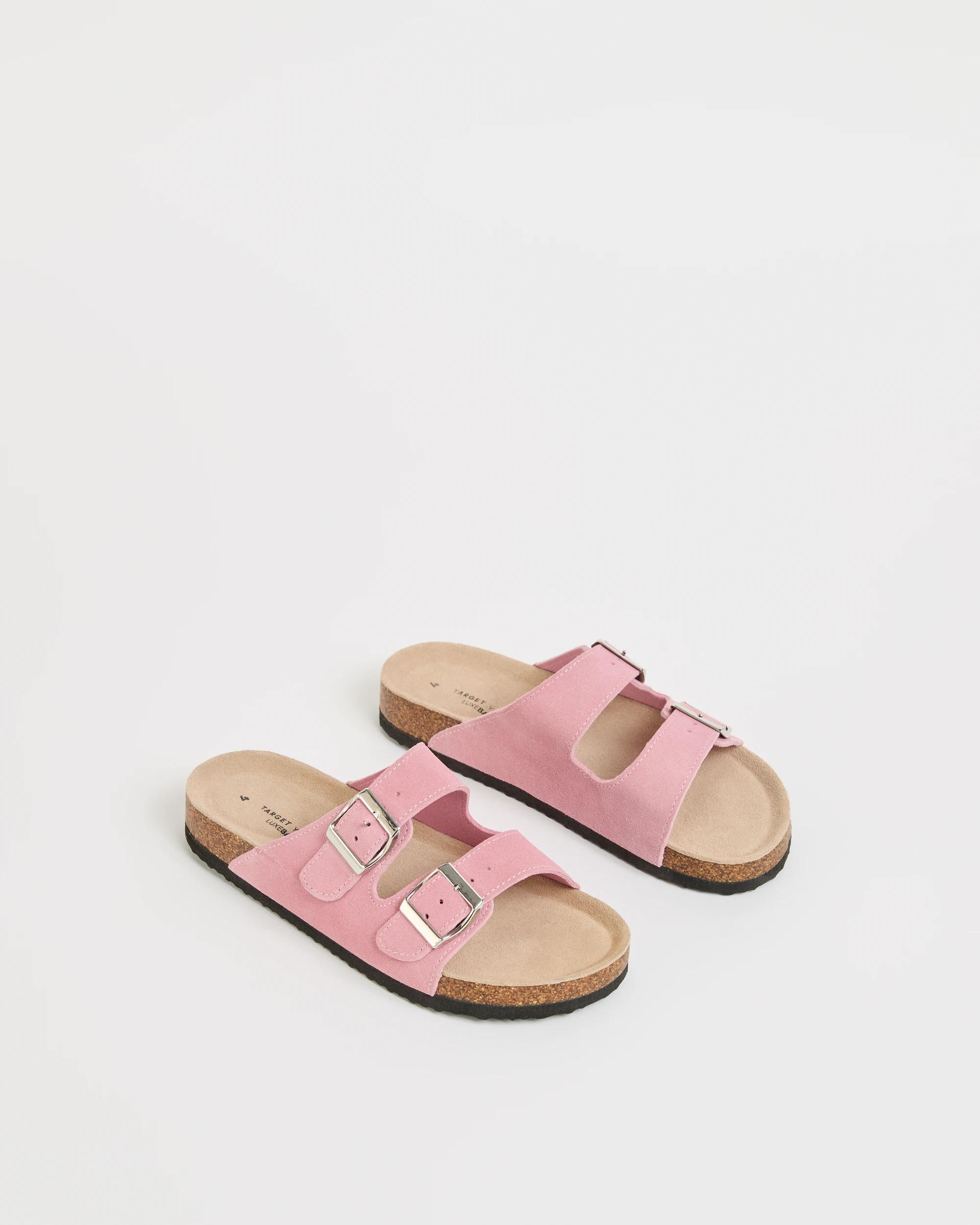 2 Target Youth Suede Leather Buckle Moulded Cork Sandals PINK SUEDE, 2 of 3