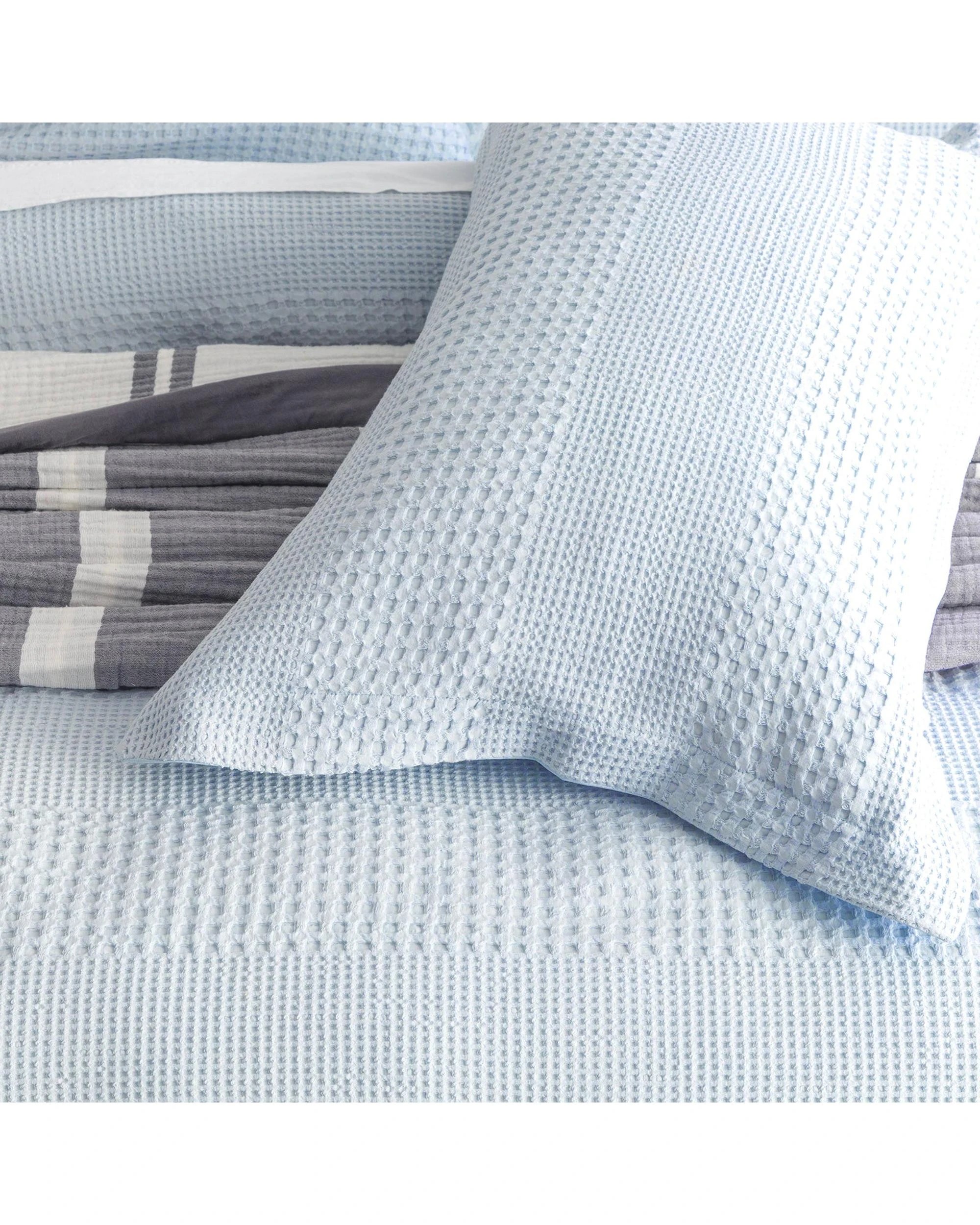 3 Renee Taylor Elegance Waffle Cotton Jacquard Quilt Cover Set - Queen, Sky (100% Cotton, 2 Pillowcases) - Blue, 3 of 3