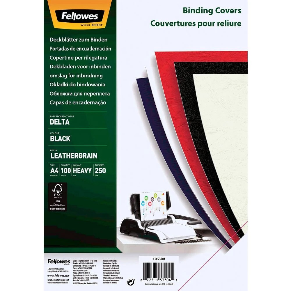 1 Fellowes Leatherboard Binding Covers A4 Black 100 Pack, 1 of 3
